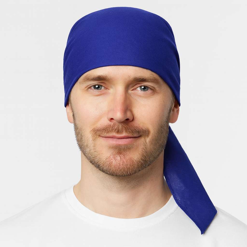 Plain Bandana 100% COTTON Head Wrap Durag Bandanna Summer Biker Scarf Mask - Blue