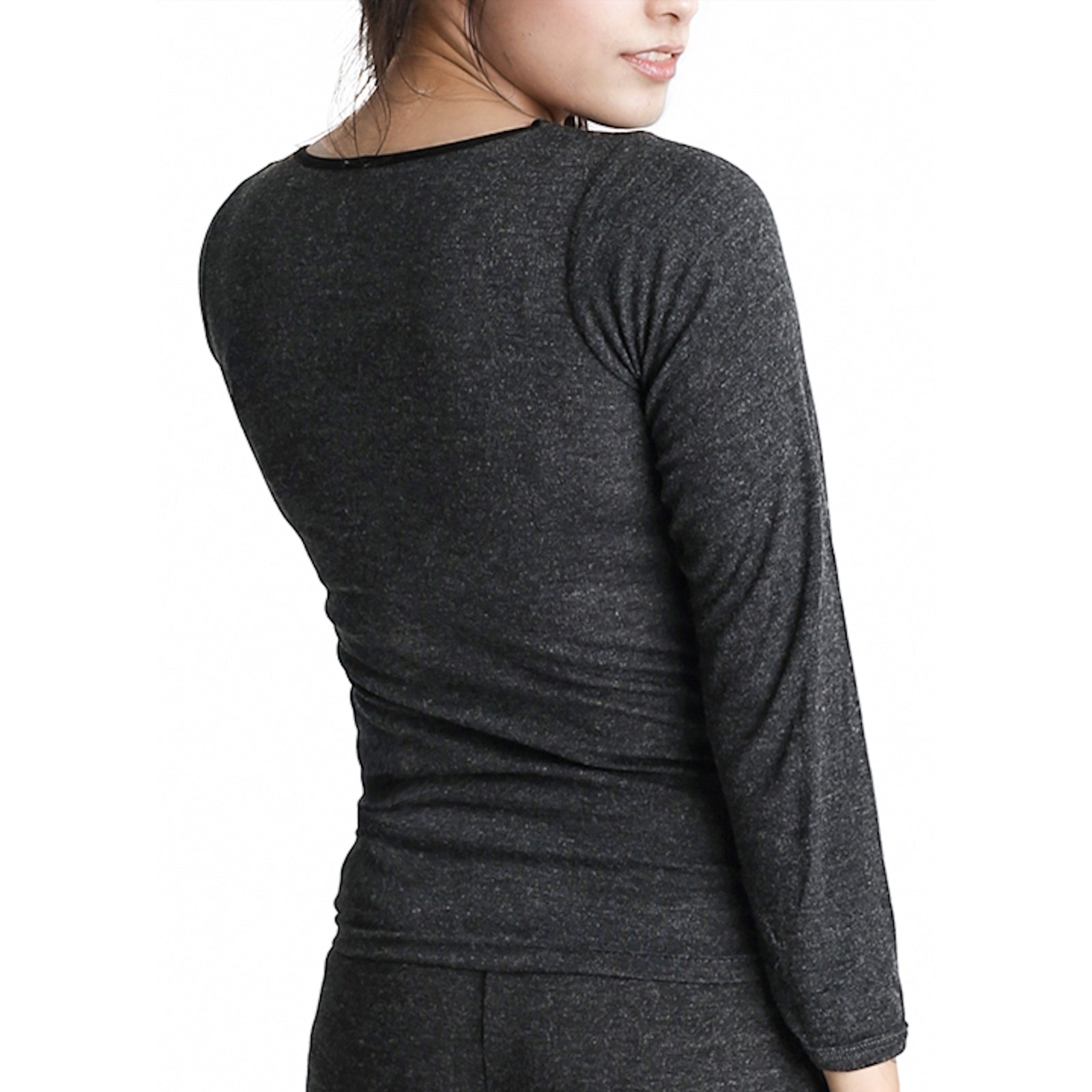 Ladies Merino Wool Blend Long Sleeve Thermal Spencer Top Underwear Thermals - Black - 14-16 4