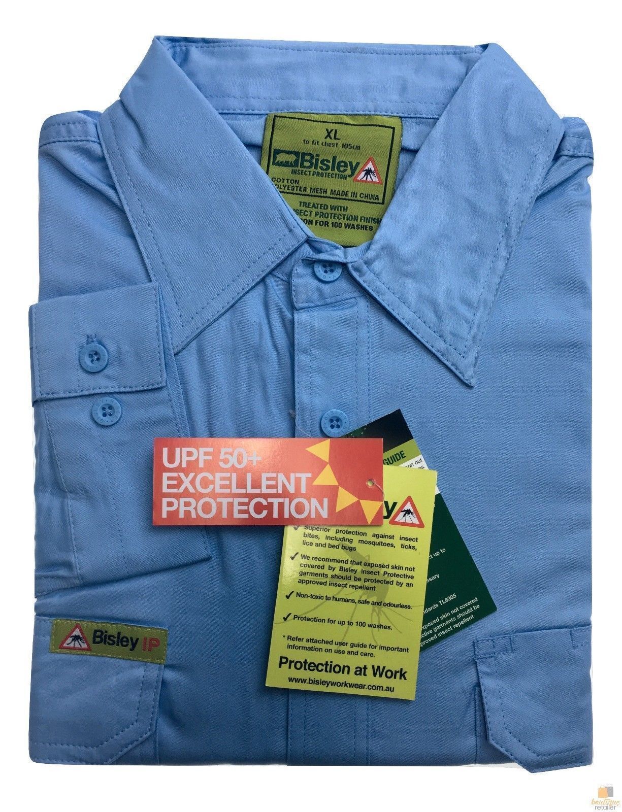 BISLEY Insect Protection Fishing Shirt Long Sleeve Casual Business Work Cotton - VRS6140_BBLB (Blue) - S 4