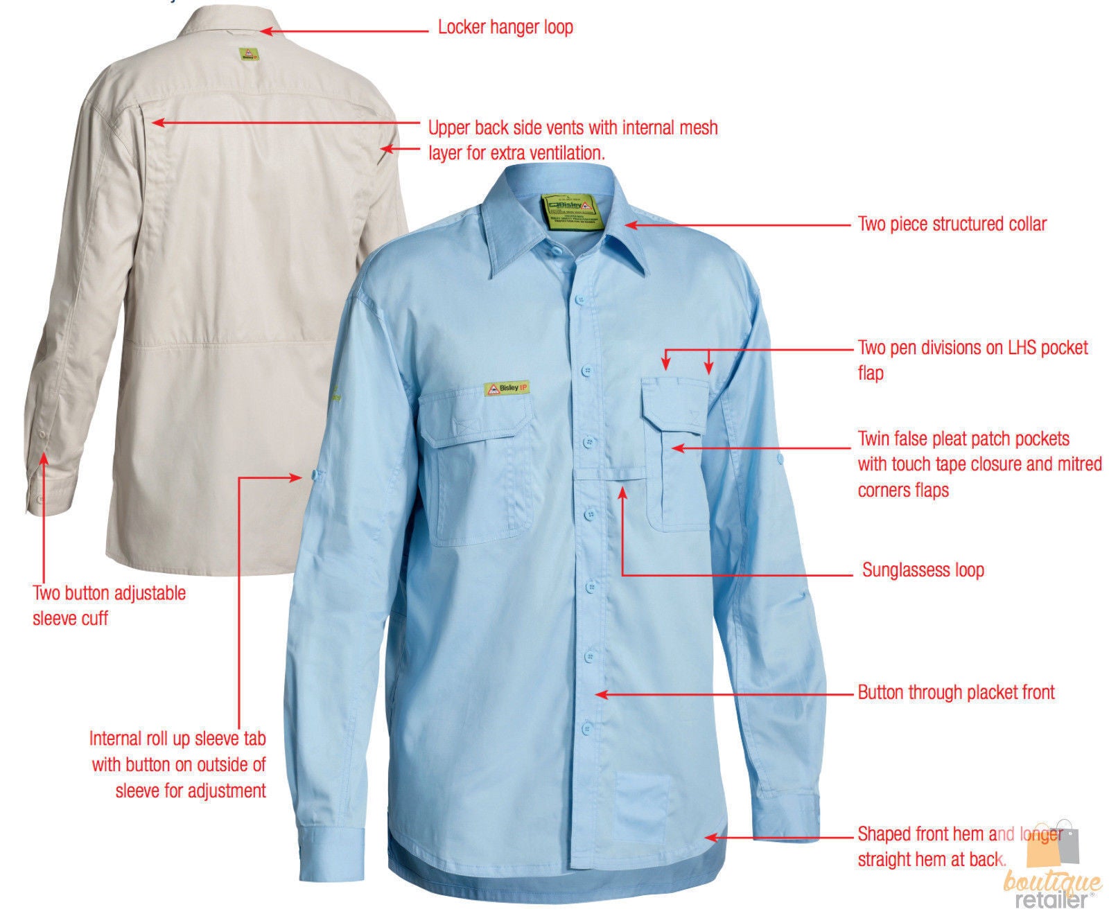 BISLEY Insect Protection Fishing Shirt Long Sleeve Casual Business Work Cotton - VRS6140_BBLB (Blue) - S 5