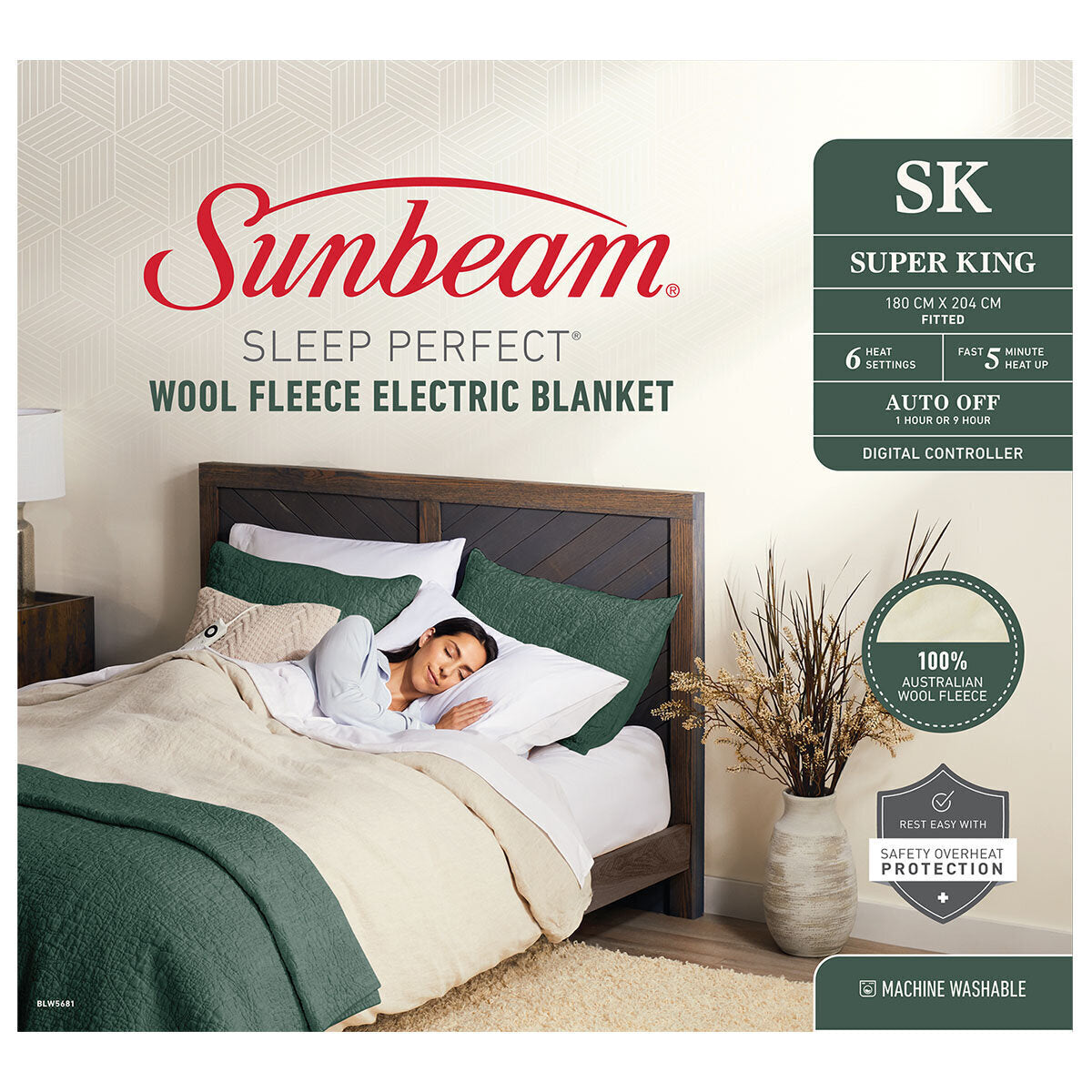 Sunbeam Sleep Perfect Super King Bed Wool Fleece Heated Blanket 3