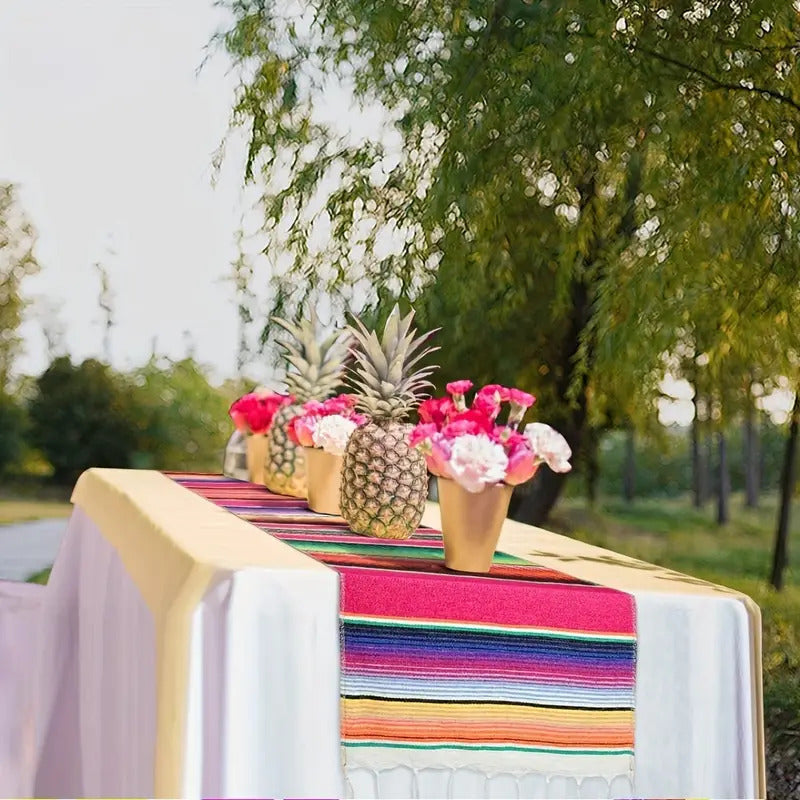 Rainbow Table Cloth Runner Stripe w/ Tassel Mexican Tablecloth Wedding Party Decor 6