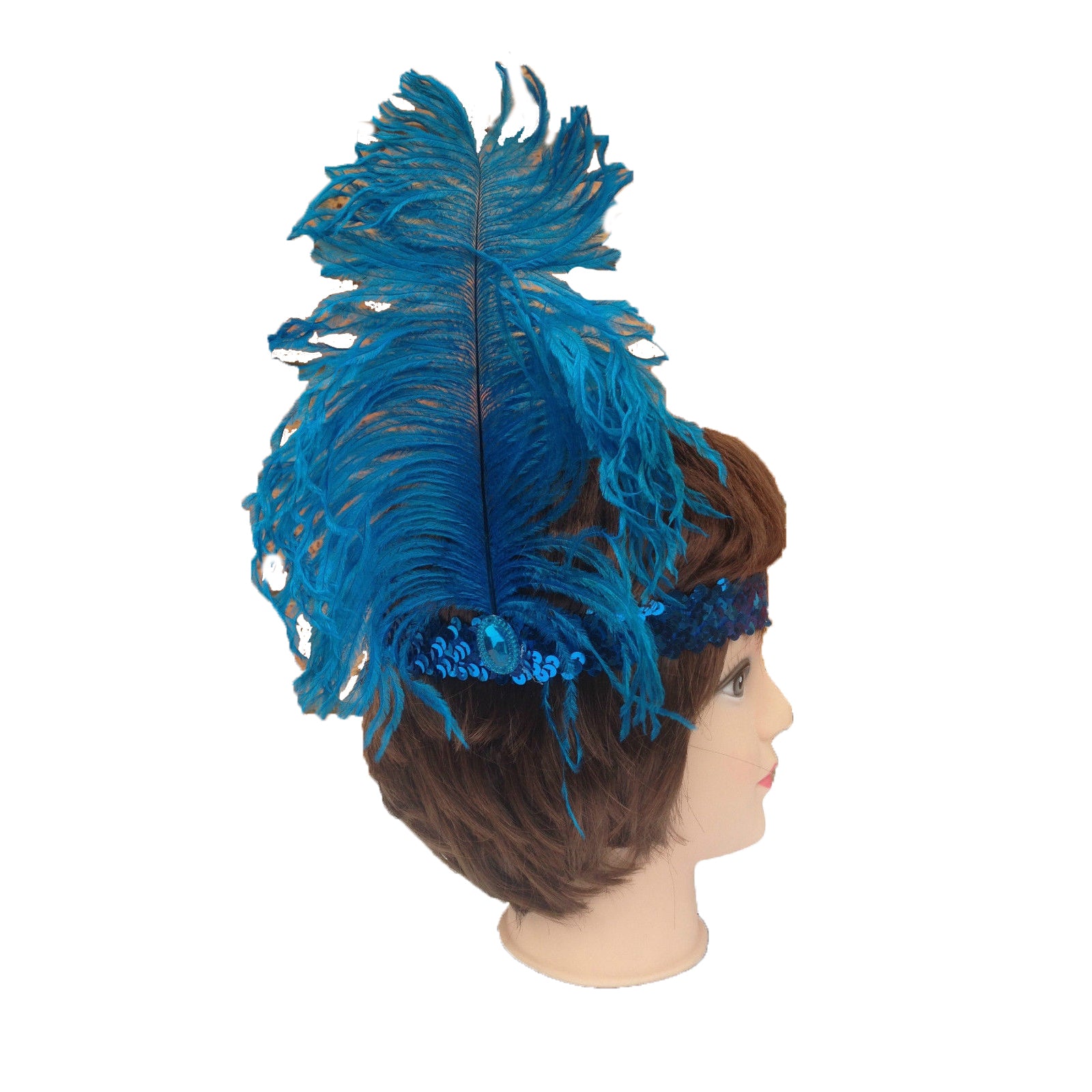 12x 1920s FLAPPER HEADBAND Headpiece Feather Sequin Charleston Gatsby Party BULK - Blue 4