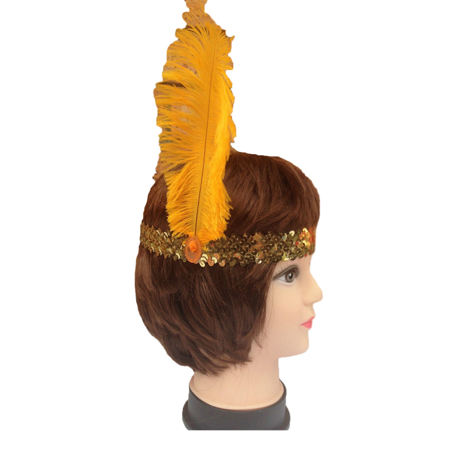 12x 1920s FLAPPER HEADBAND Headpiece Feather Sequin Charleston Gatsby Party BULK - Gold/Orange 4