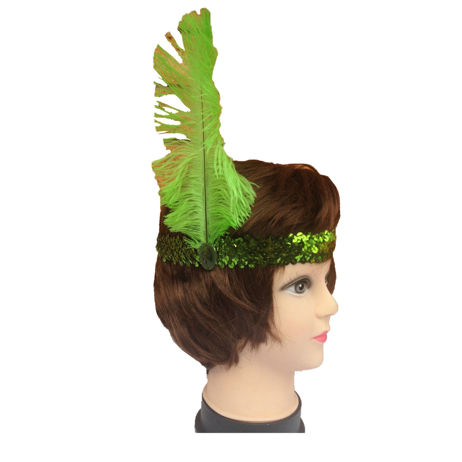 12x 1920s FLAPPER HEADBAND Headpiece Feather Sequin Charleston Gatsby Party BULK - Green 3