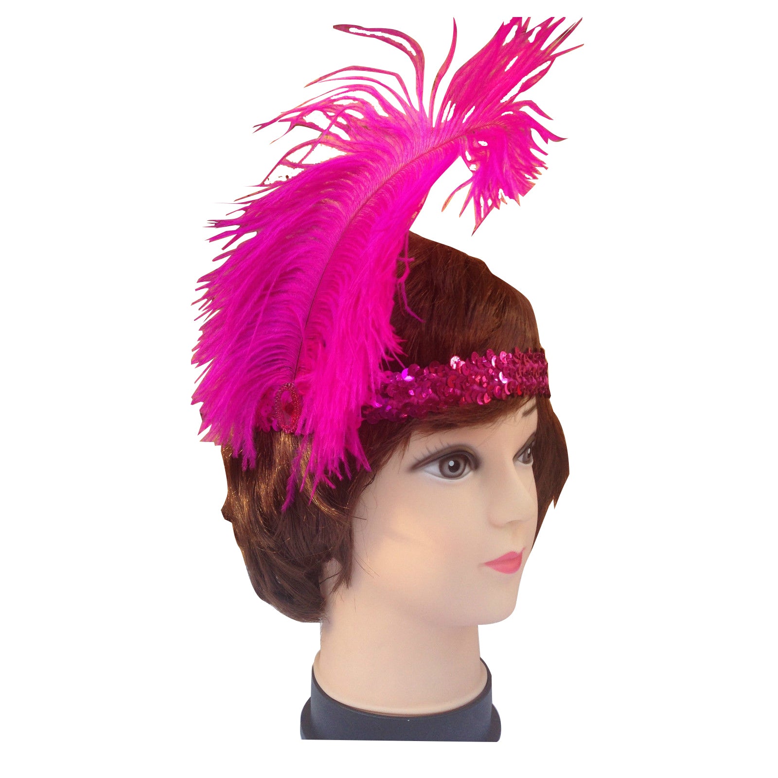12x 1920s FLAPPER HEADBAND Headpiece Feather Sequin Charleston Gatsby Party BULK - Hot Pink 3