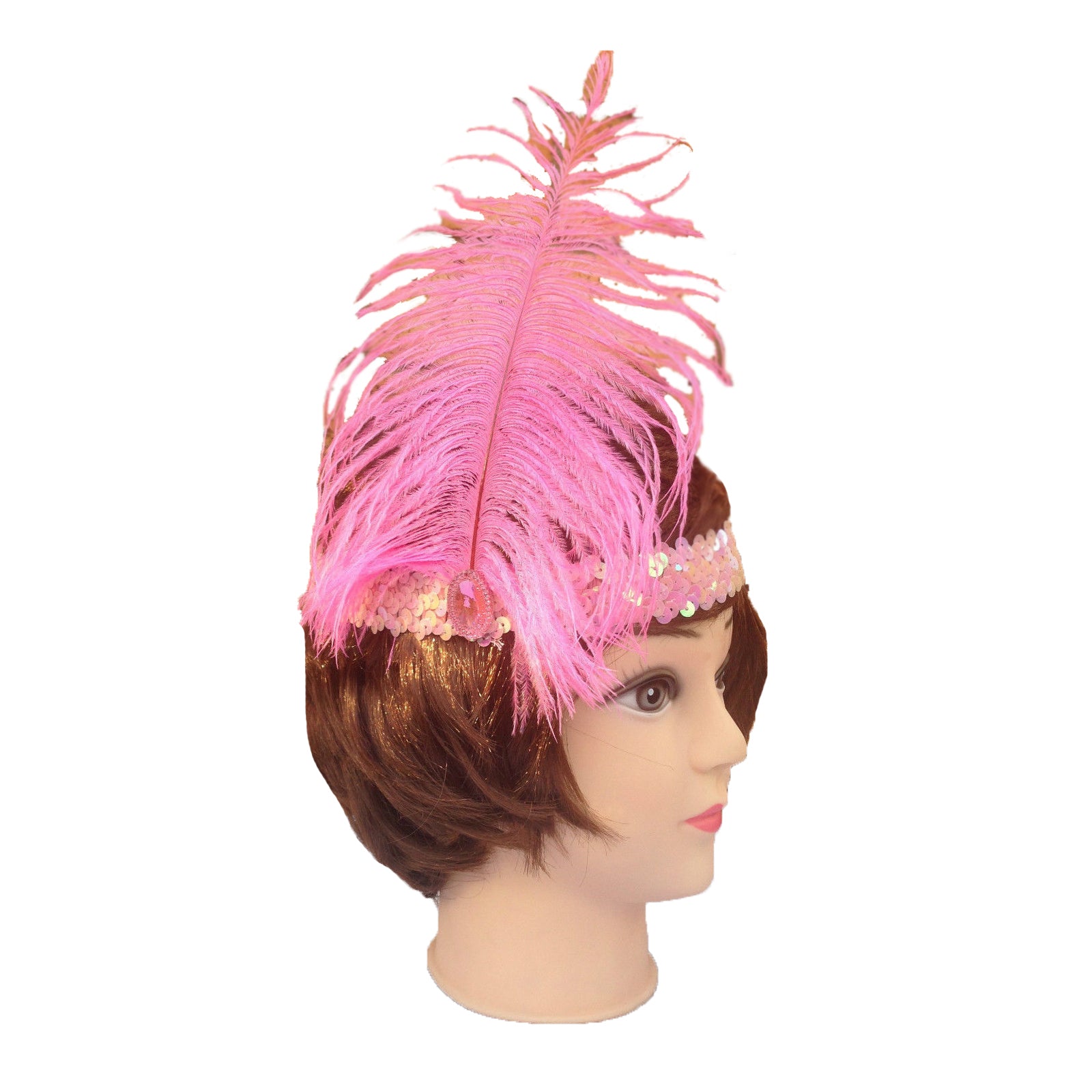 12x 1920s FLAPPER HEADBAND Headpiece Feather Sequin Charleston Gatsby Party BULK - Light Pink 3