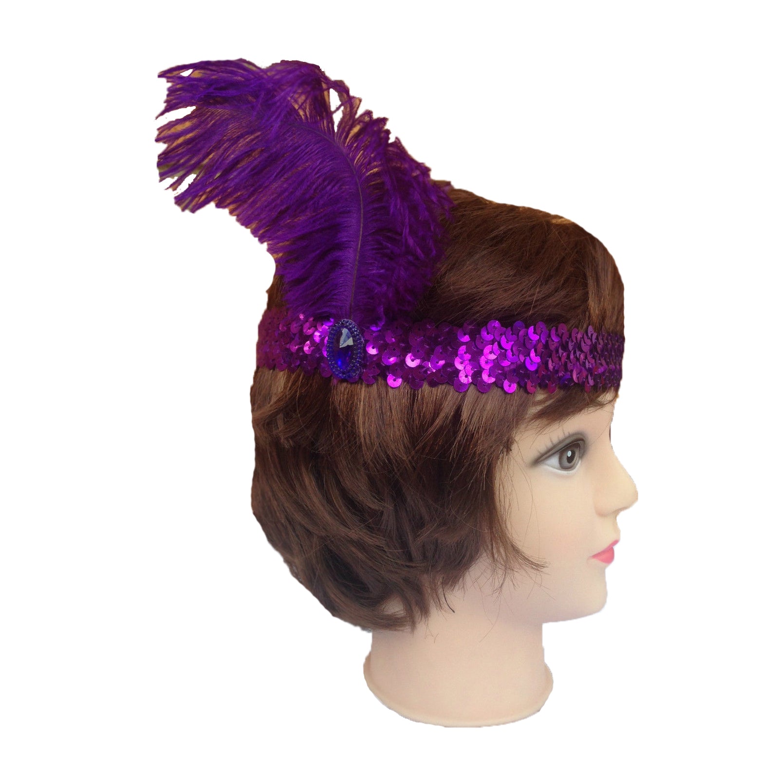 12x 1920s FLAPPER HEADBAND Headpiece Feather Sequin Charleston Gatsby Party BULK - Purple 3