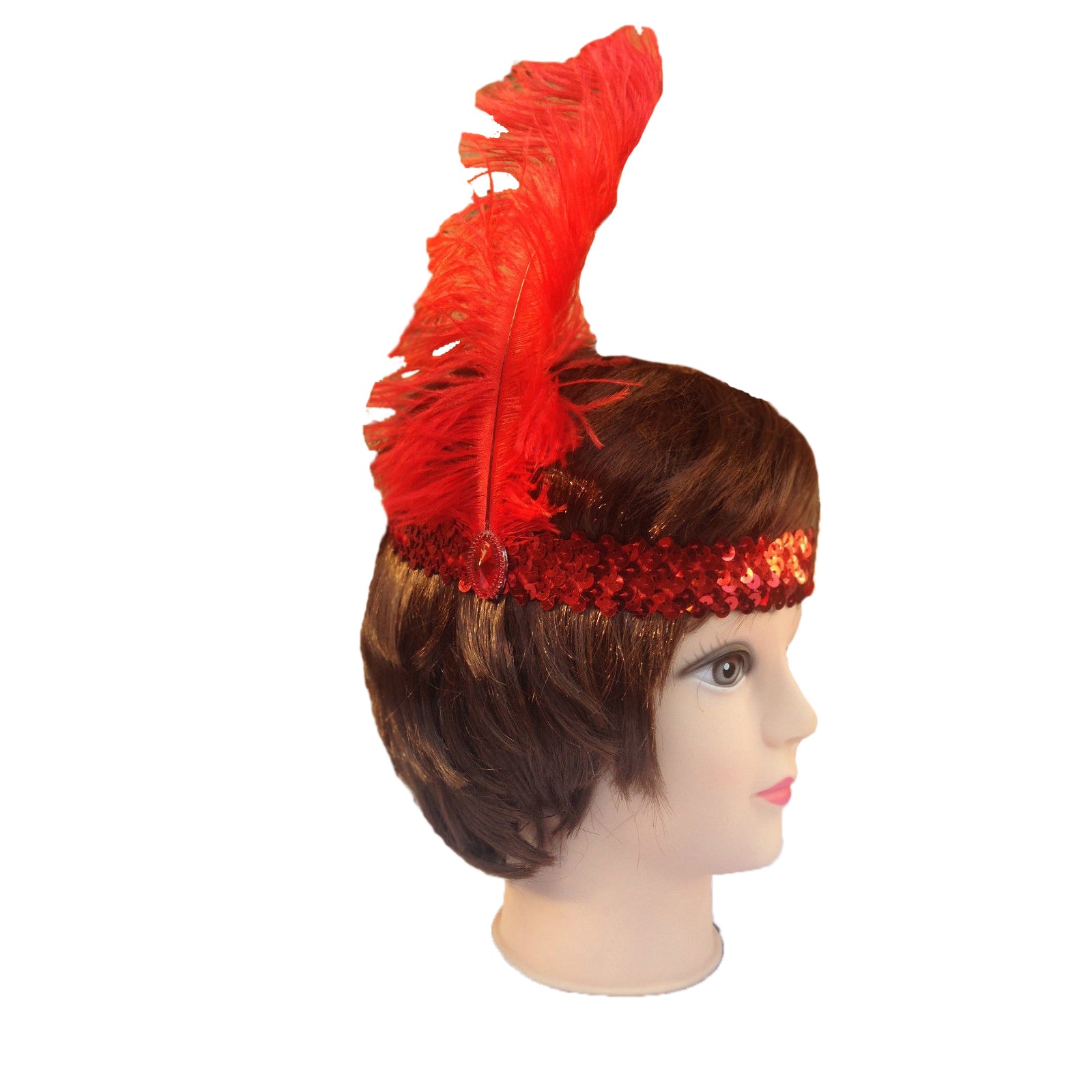 12x 1920s FLAPPER HEADBAND Headpiece Feather Sequin Charleston Gatsby Party BULK - Red 3