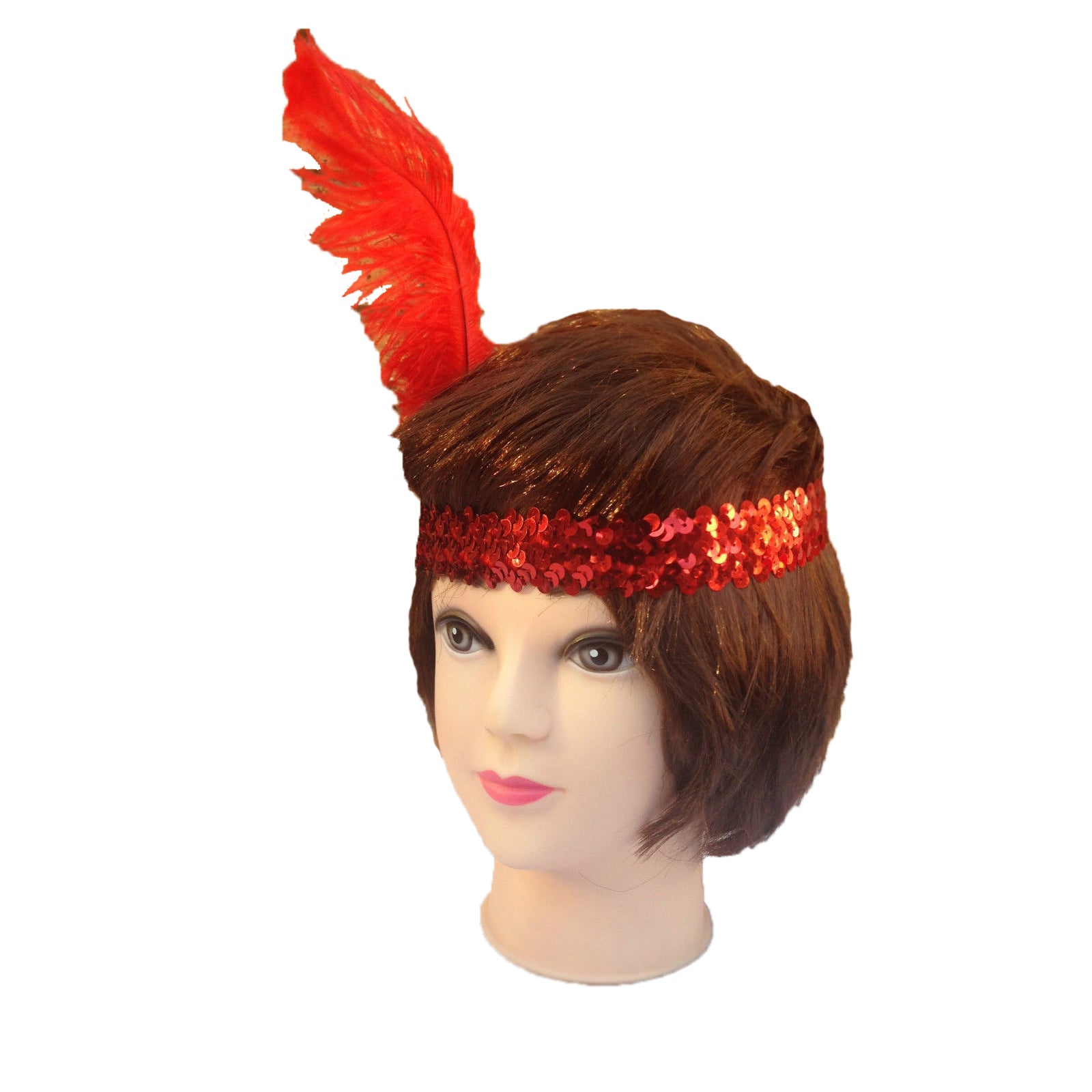 12x 1920s FLAPPER HEADBAND Headpiece Feather Sequin Charleston Gatsby Party BULK - Red 4