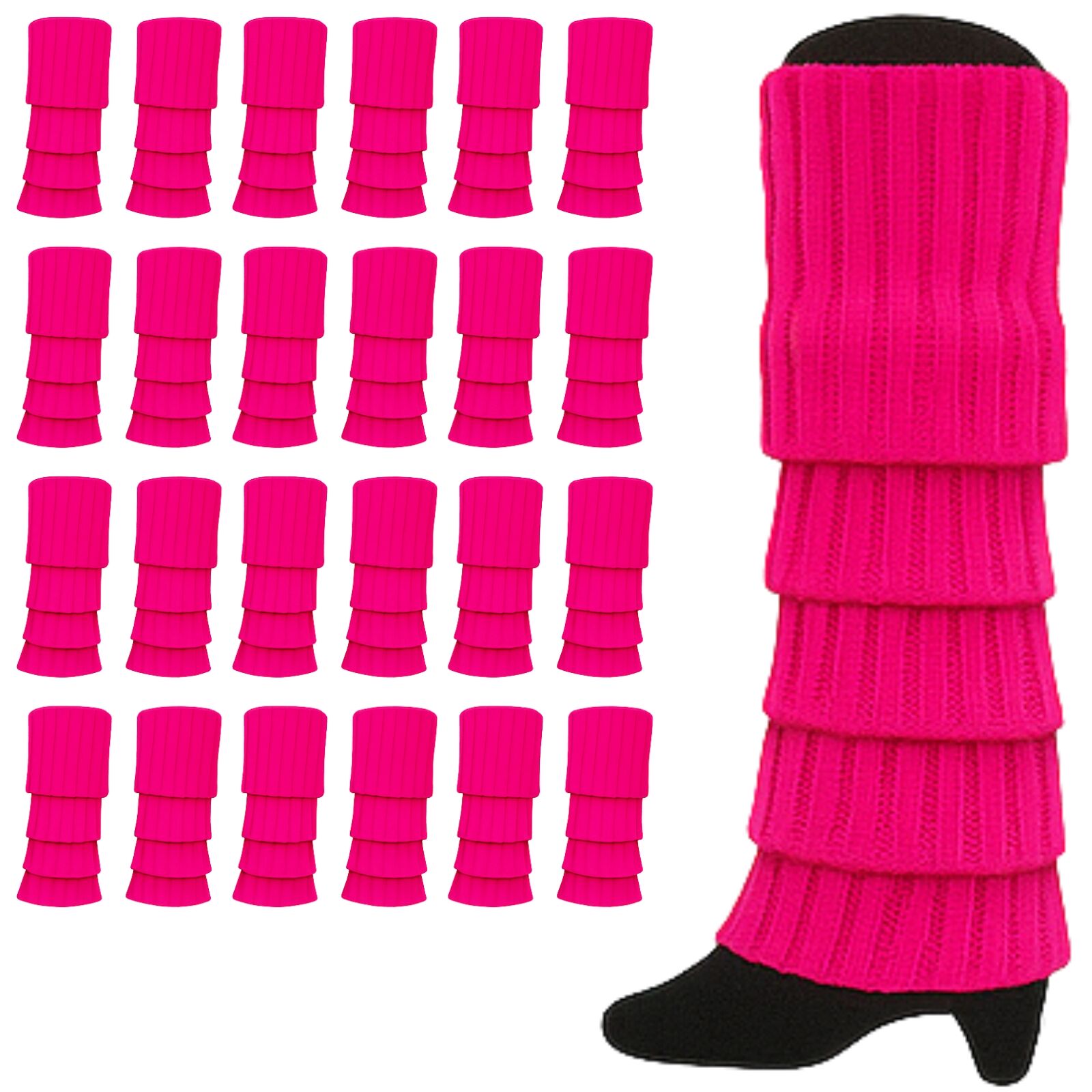 24x Womens Leg Warmers Disco Winter Knit Dance Party Crochet Legging Socks Costume - Hot Pink 3