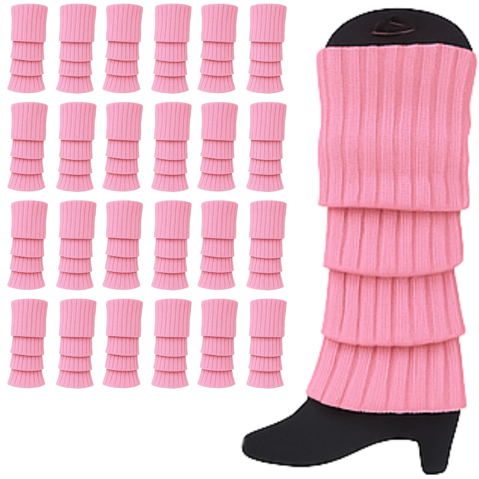 24x Womens Leg Warmers Disco Winter Knit Dance Party Crochet Legging Socks Costume - Light Pink 3