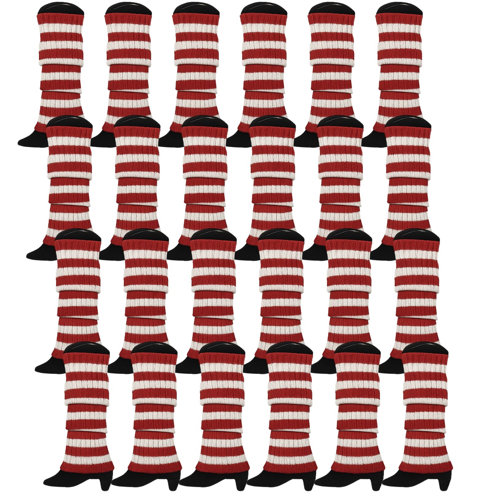 24x Womens Leg Warmers Disco Winter Knit Dance Party Crochet Legging Socks Costume - Red/White Stripe 3