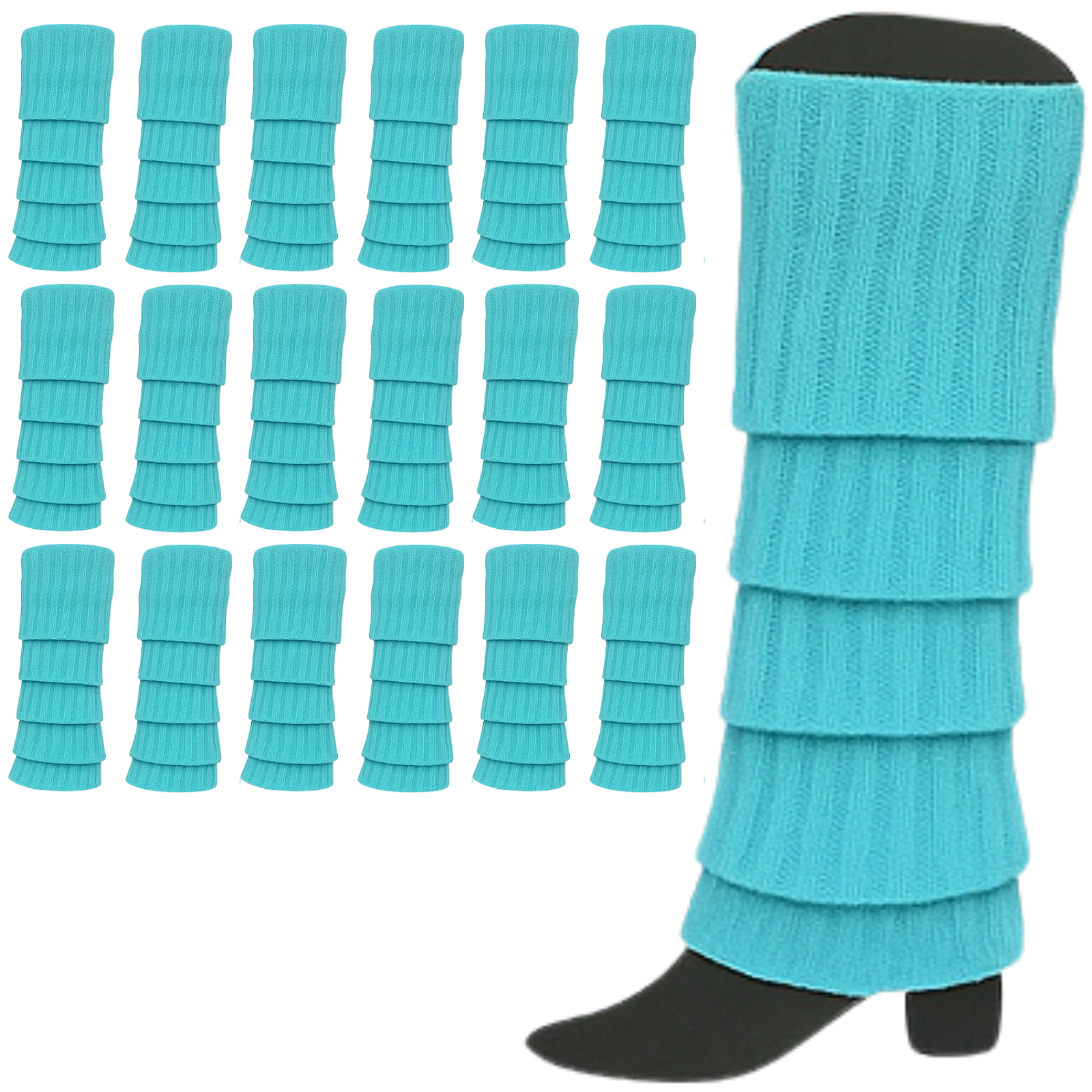 24x Womens Leg Warmers Disco Winter Knit Dance Party Crochet Legging Socks Costume - Sky Blue 3