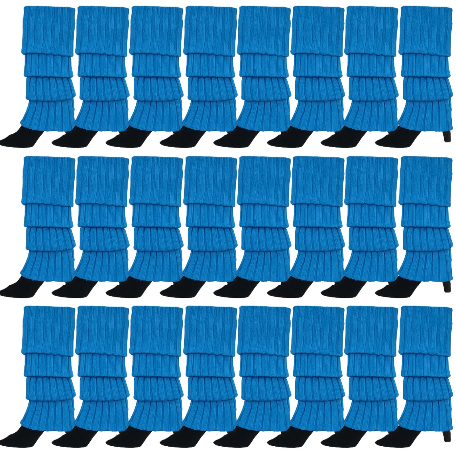 24x Womens Leg Warmers Disco Winter Knit Dance Party Crochet Legging Socks Costume - Topaz Blue 3