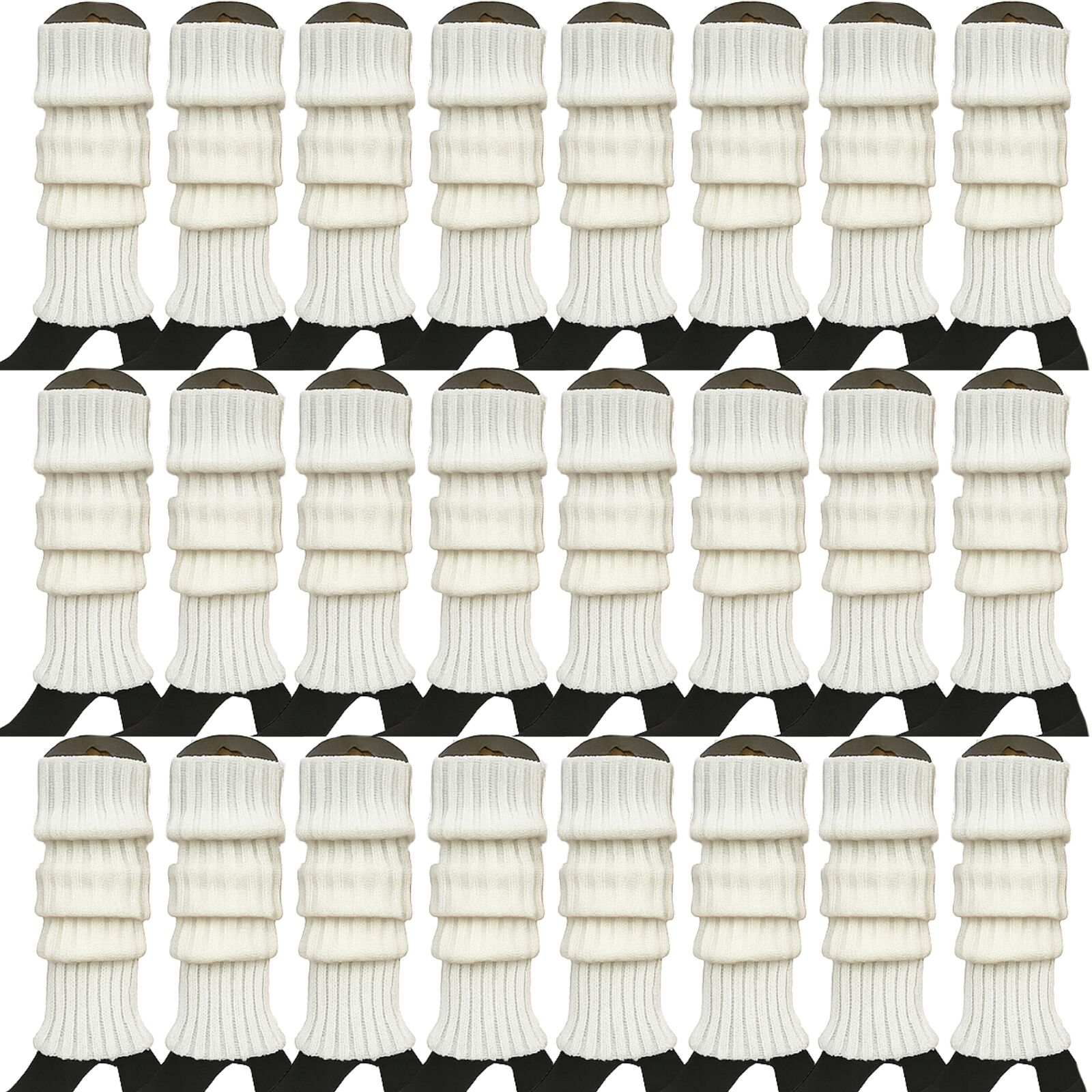 24x Womens Leg Warmers Disco Winter Knit Dance Party Crochet Legging Socks Costume - White 3