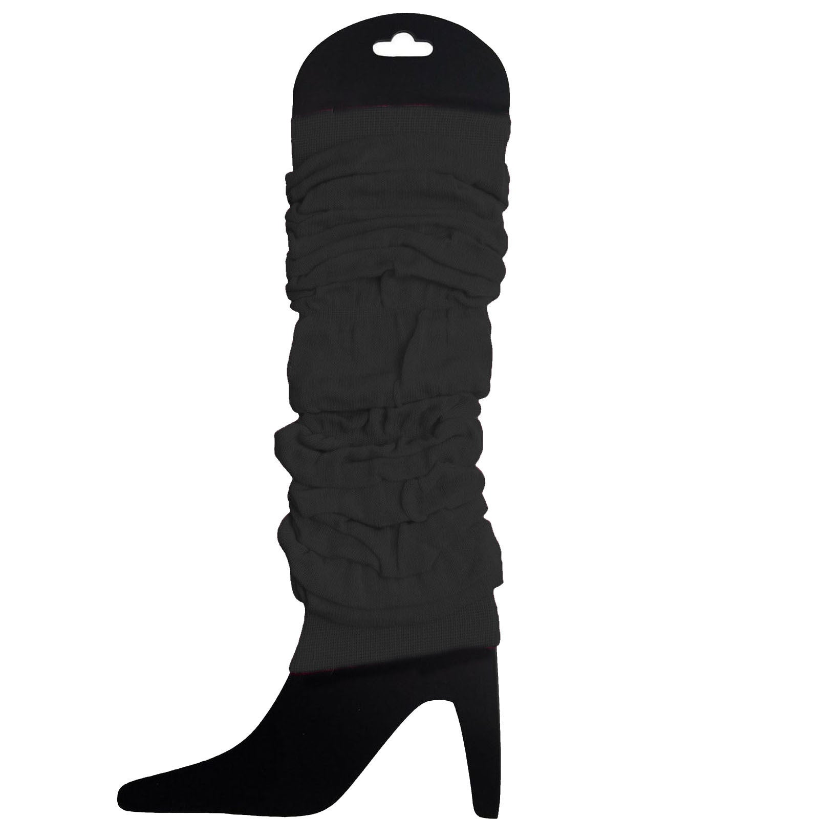 24 LEG WARMERS Knitted Womens Neon Party Knit Ankle Fluro Dance Costume 80s BULK - Black 4