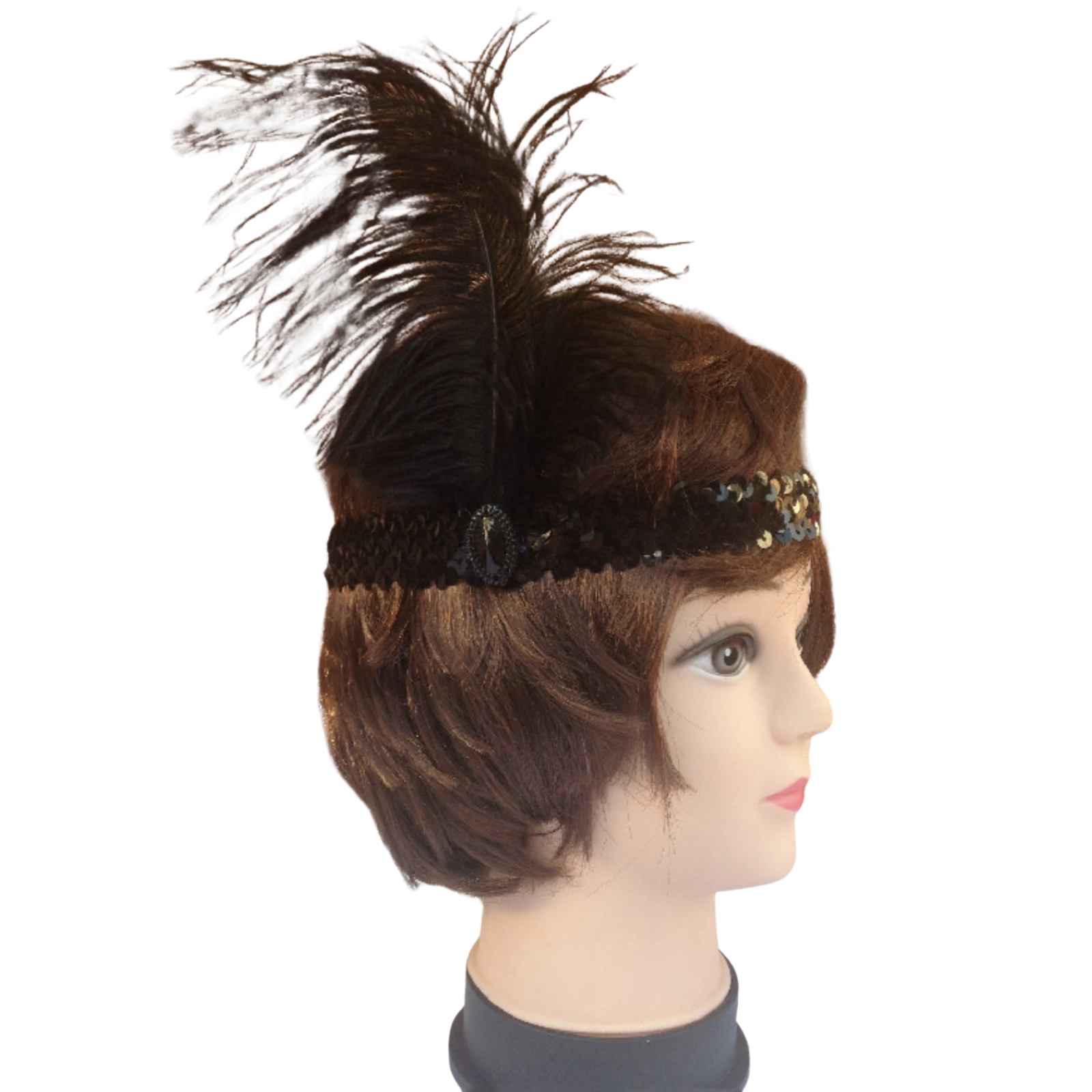 3x 1920s FLAPPER HEADBAND Headpiece Feather Sequin Charleston Costume Gatsby - Black 4