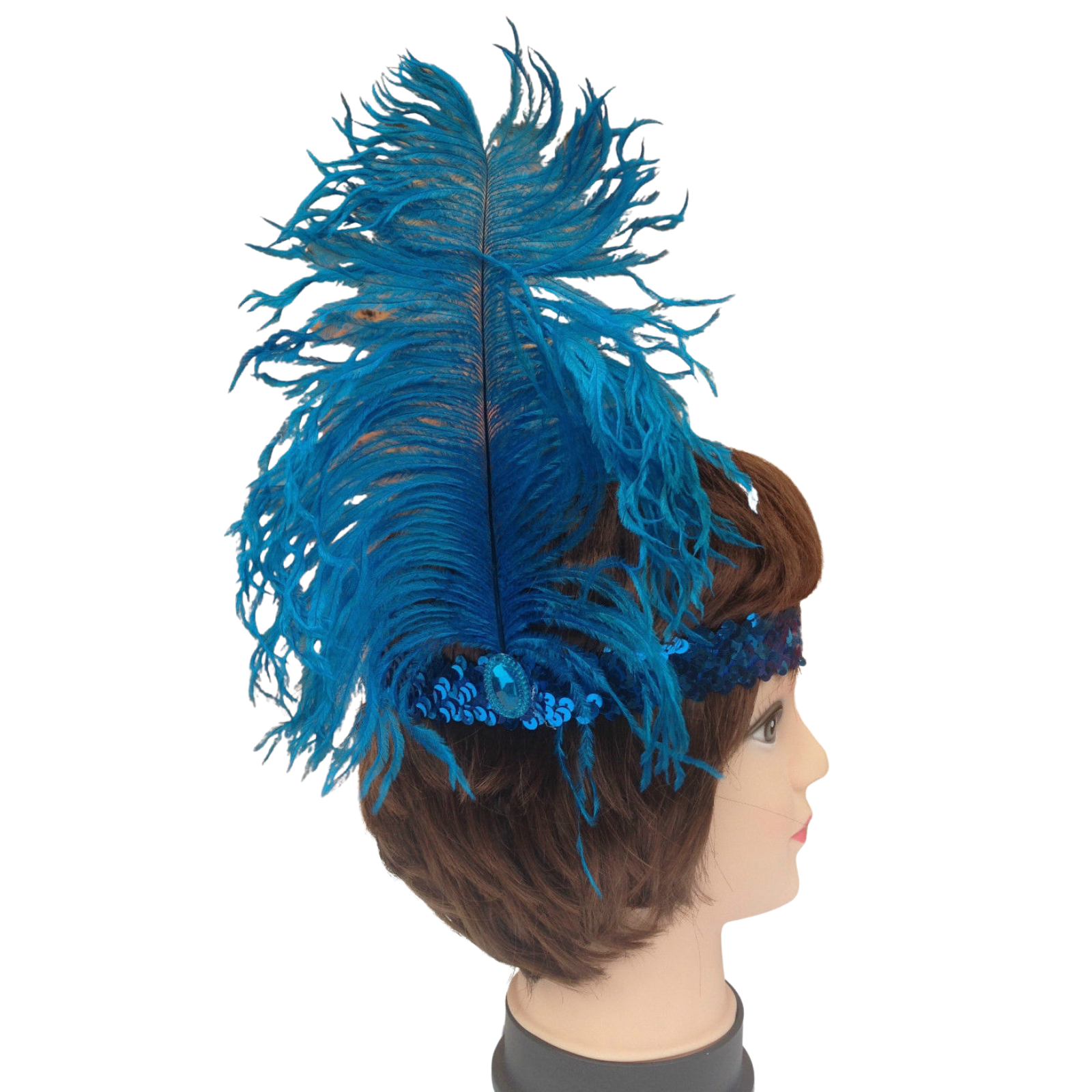 3x 1920s FLAPPER HEADBAND Headpiece Feather Sequin Charleston Costume Gatsby - Blue 3
