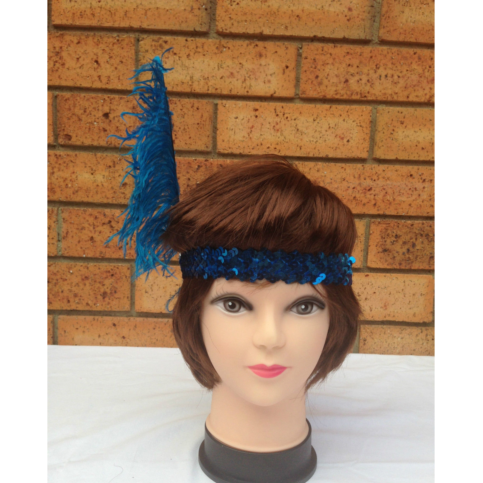3x 1920s FLAPPER HEADBAND Headpiece Feather Sequin Charleston Costume Gatsby - Blue 4