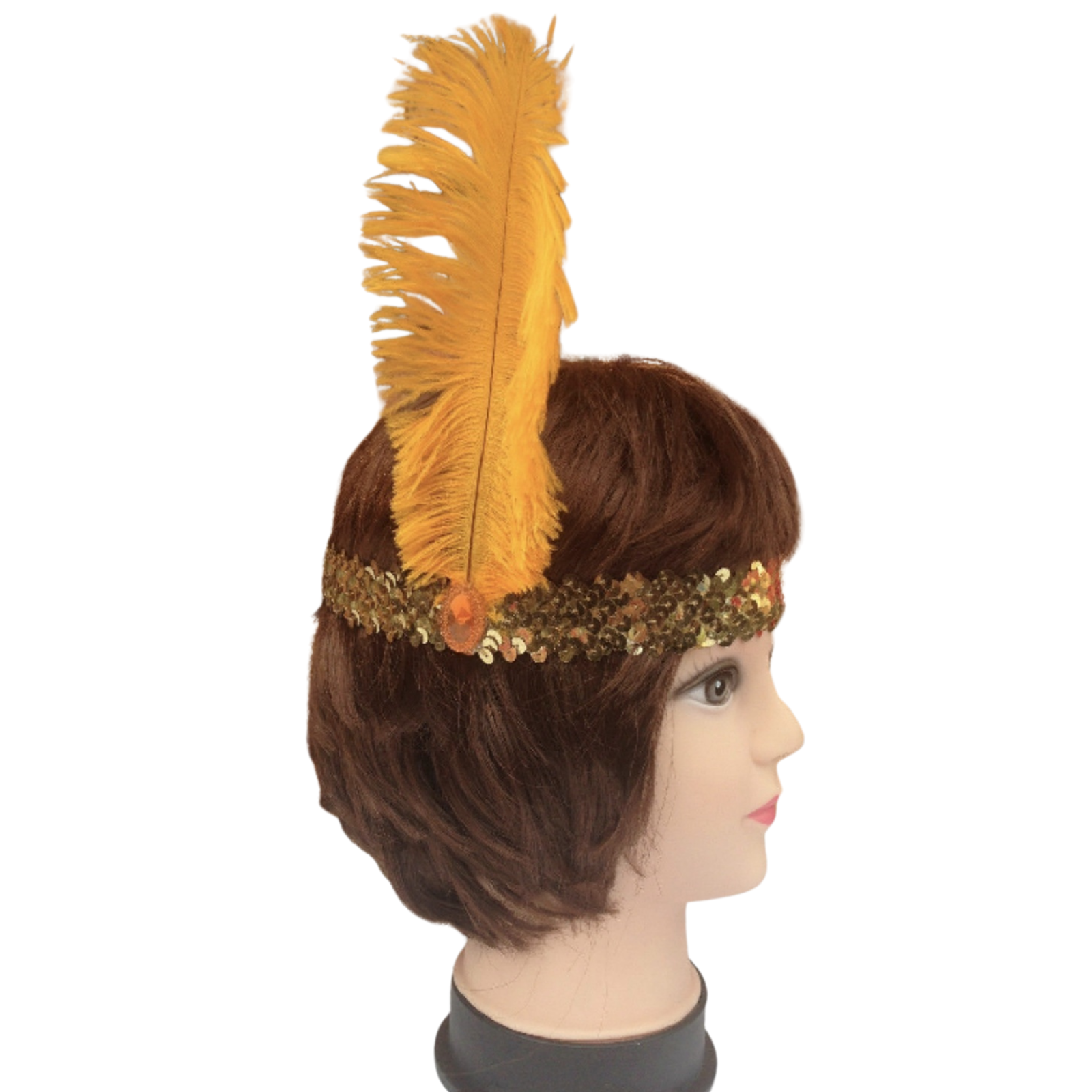 3x 1920s FLAPPER HEADBAND Headpiece Feather Sequin Charleston Costume Gatsby - Gold/Orange 4