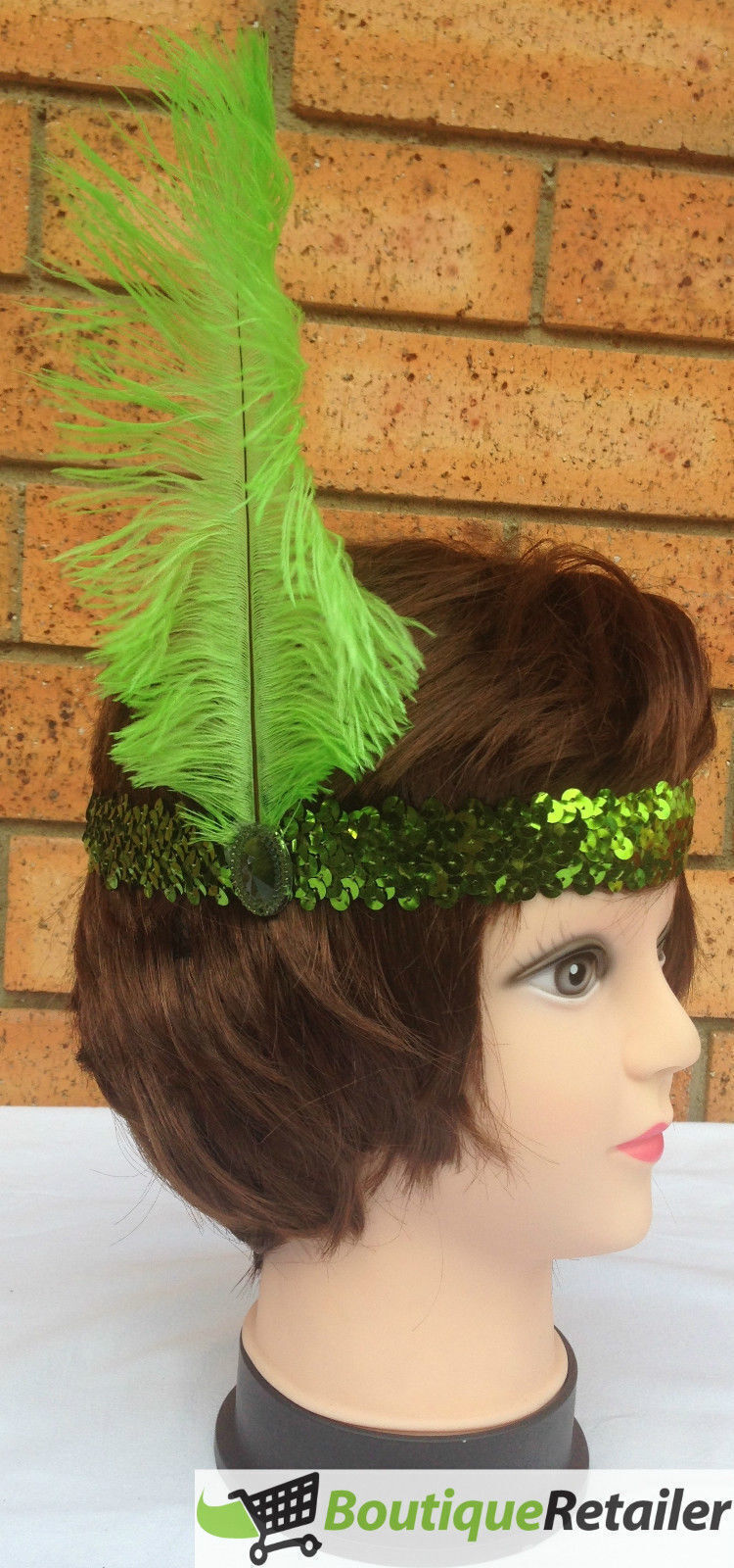 3x 1920s FLAPPER HEADBAND Headpiece Feather Sequin Charleston Costume Gatsby - Green 3