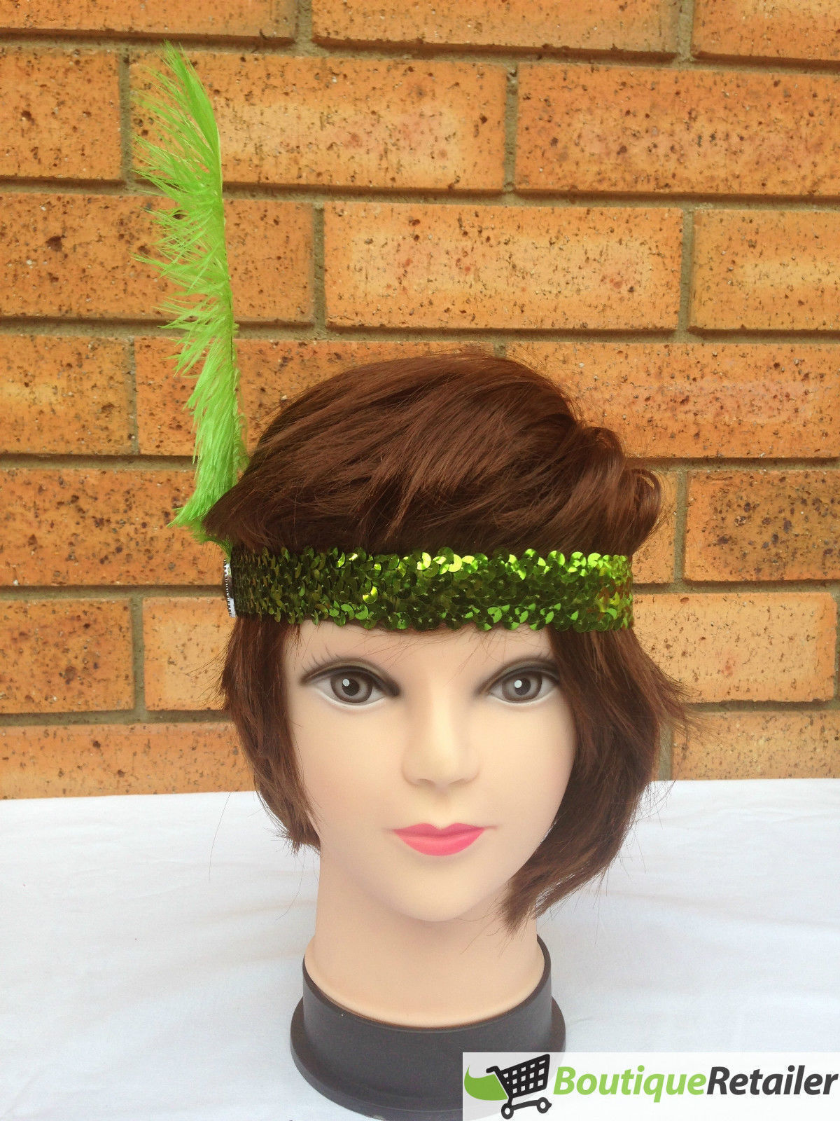 3x 1920s FLAPPER HEADBAND Headpiece Feather Sequin Charleston Costume Gatsby - Green 4