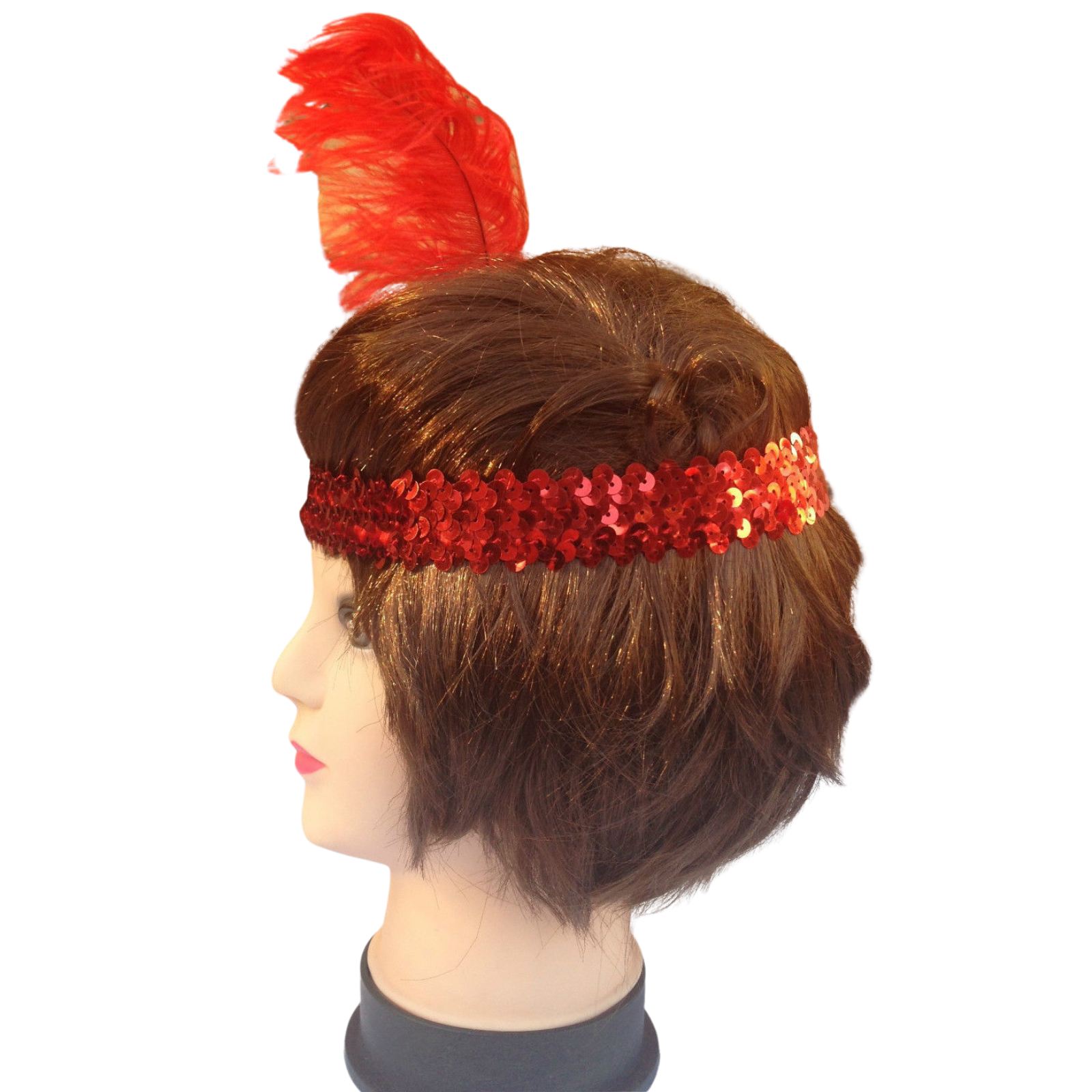 3x 1920s FLAPPER HEADBAND Headpiece Feather Sequin Charleston Costume Gatsby - Red 3