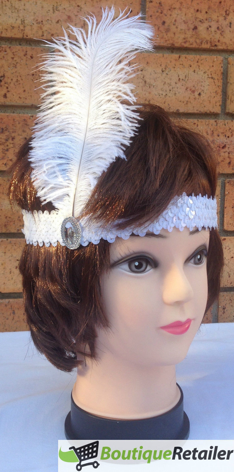 3x 1920s FLAPPER HEADBAND Headpiece Feather Sequin Charleston Costume Gatsby - White 3