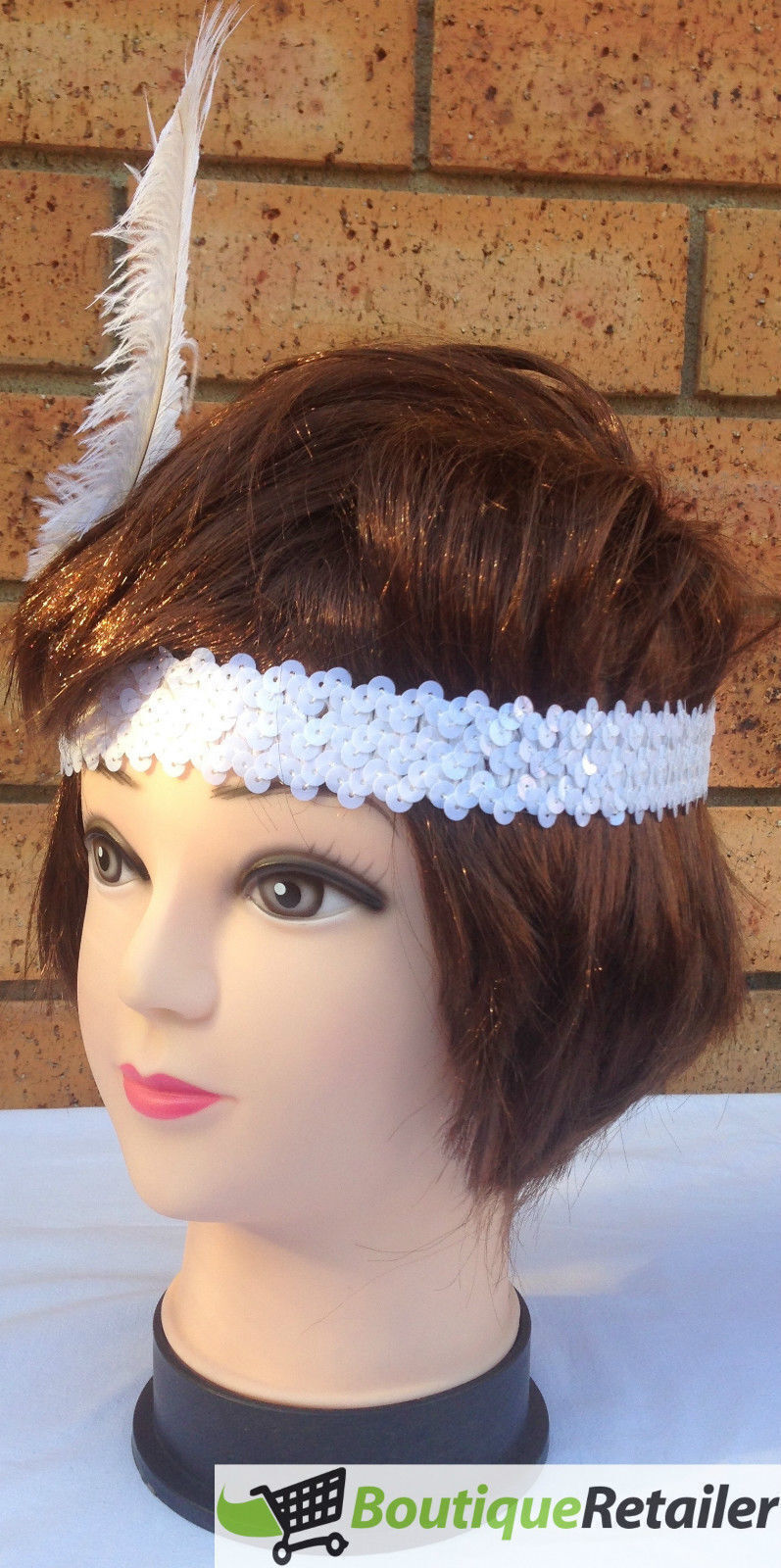 3x 1920s FLAPPER HEADBAND Headpiece Feather Sequin Charleston Costume Gatsby - White 4