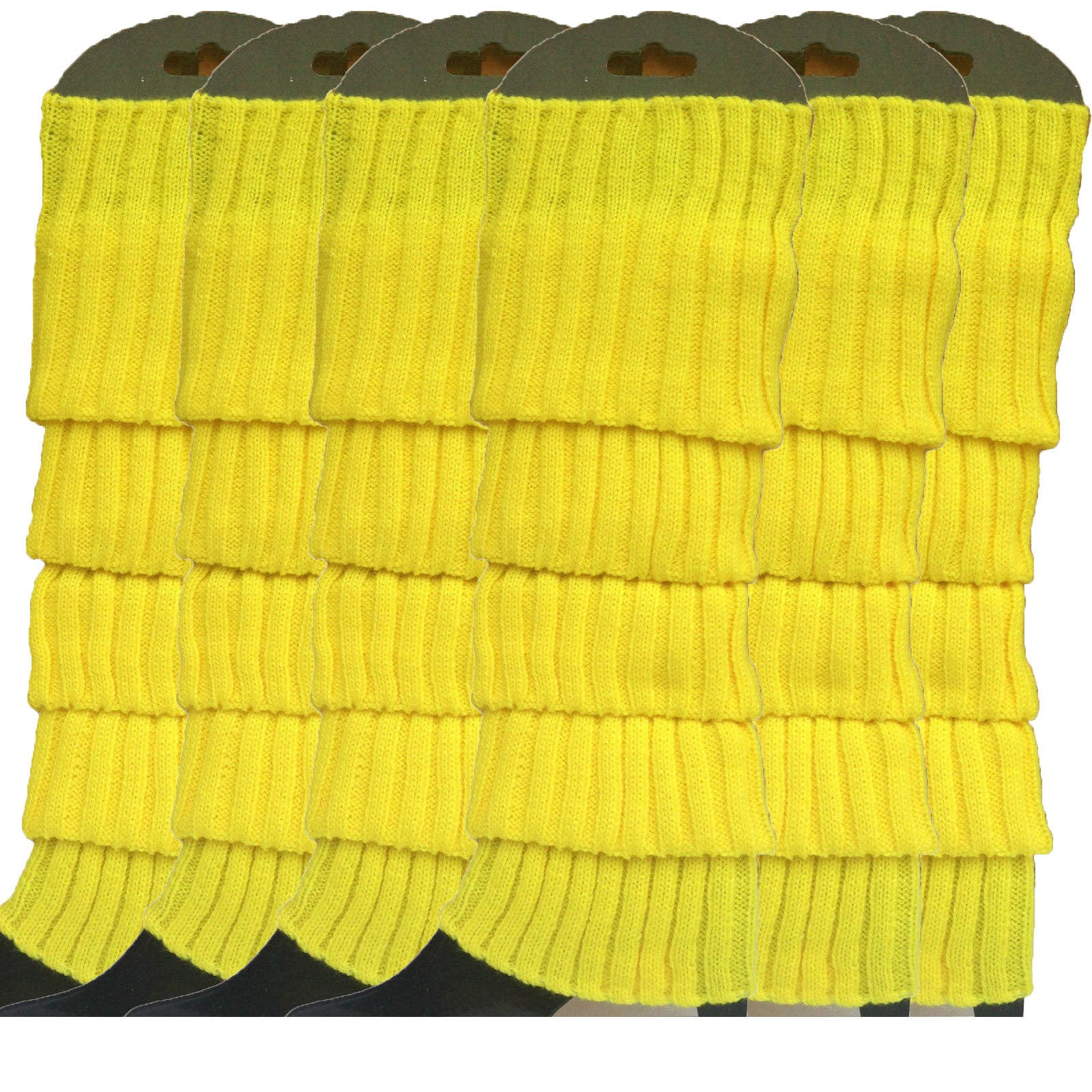 6x Womens Leg Warmers Disco Winter Knit Dance Party Crochet Legging Socks Costume - Yellow 3