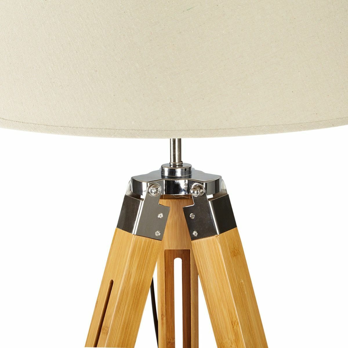 LARGE TRIPOD FLOOR LAMP Linen Shade Modern Light Bamboo Vintage Wooden Retro 3