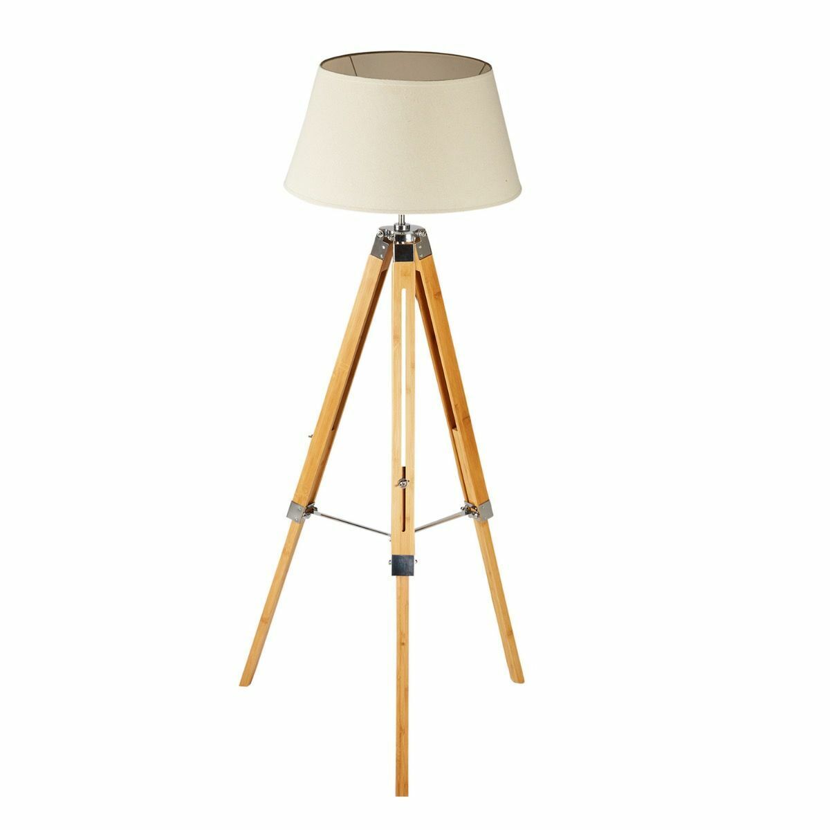 LARGE TRIPOD FLOOR LAMP Linen Shade Modern Light Bamboo Vintage Wooden Retro 5