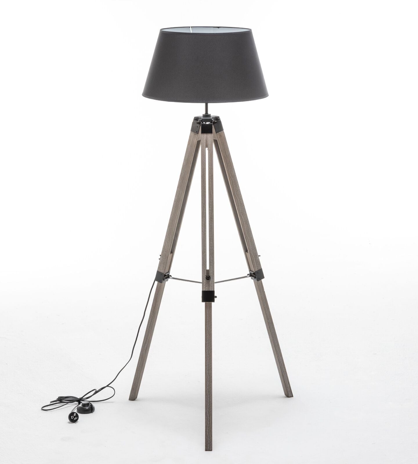 LARGE TRIPOD FLOOR LAMP Linen Shade Modern Light Retro Vintage Wooden 11
