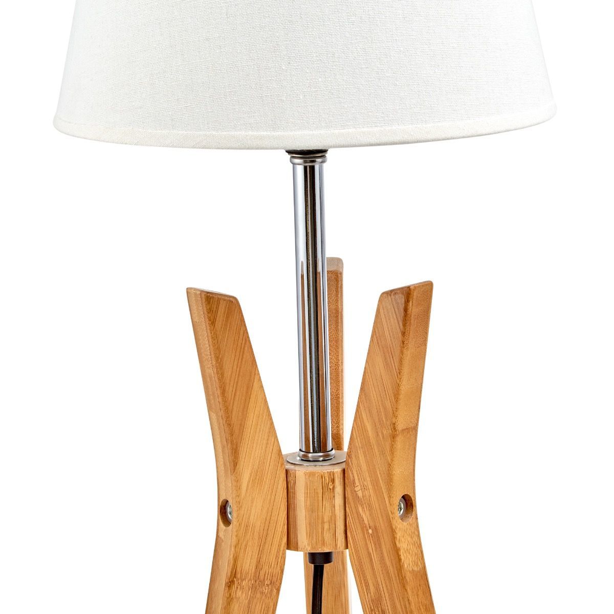 Bamboo Tripod Table Lamp Desk Modern Rustic Geo Light w Linen Shade 3