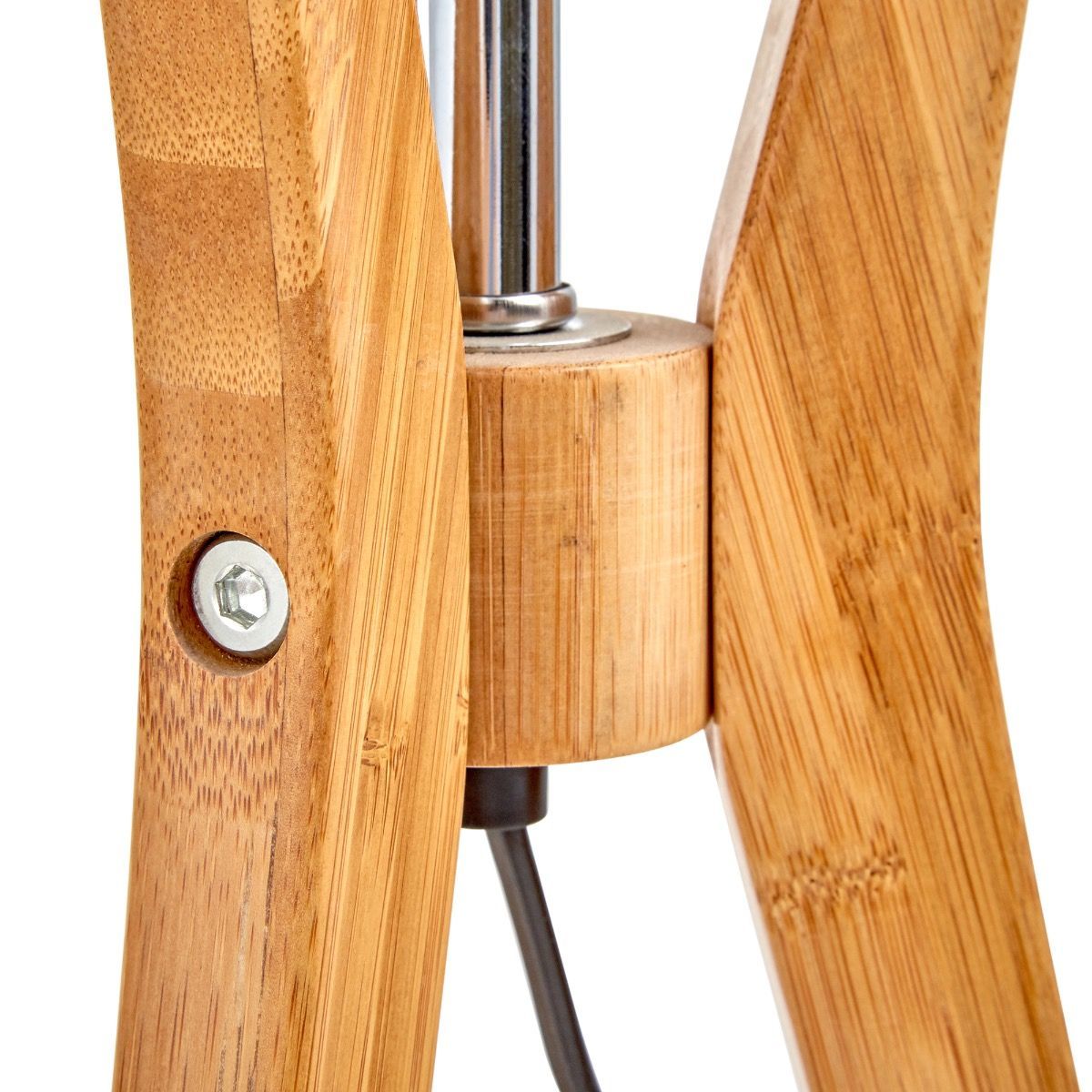 Bamboo Tripod Table Lamp Desk Modern Rustic Geo Light w Linen Shade 4