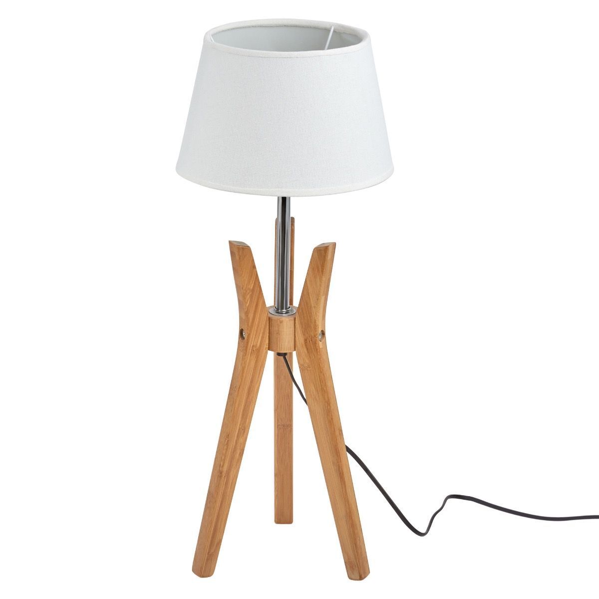 Bamboo Tripod Table Lamp Desk Modern Rustic Geo Light w Linen Shade 5