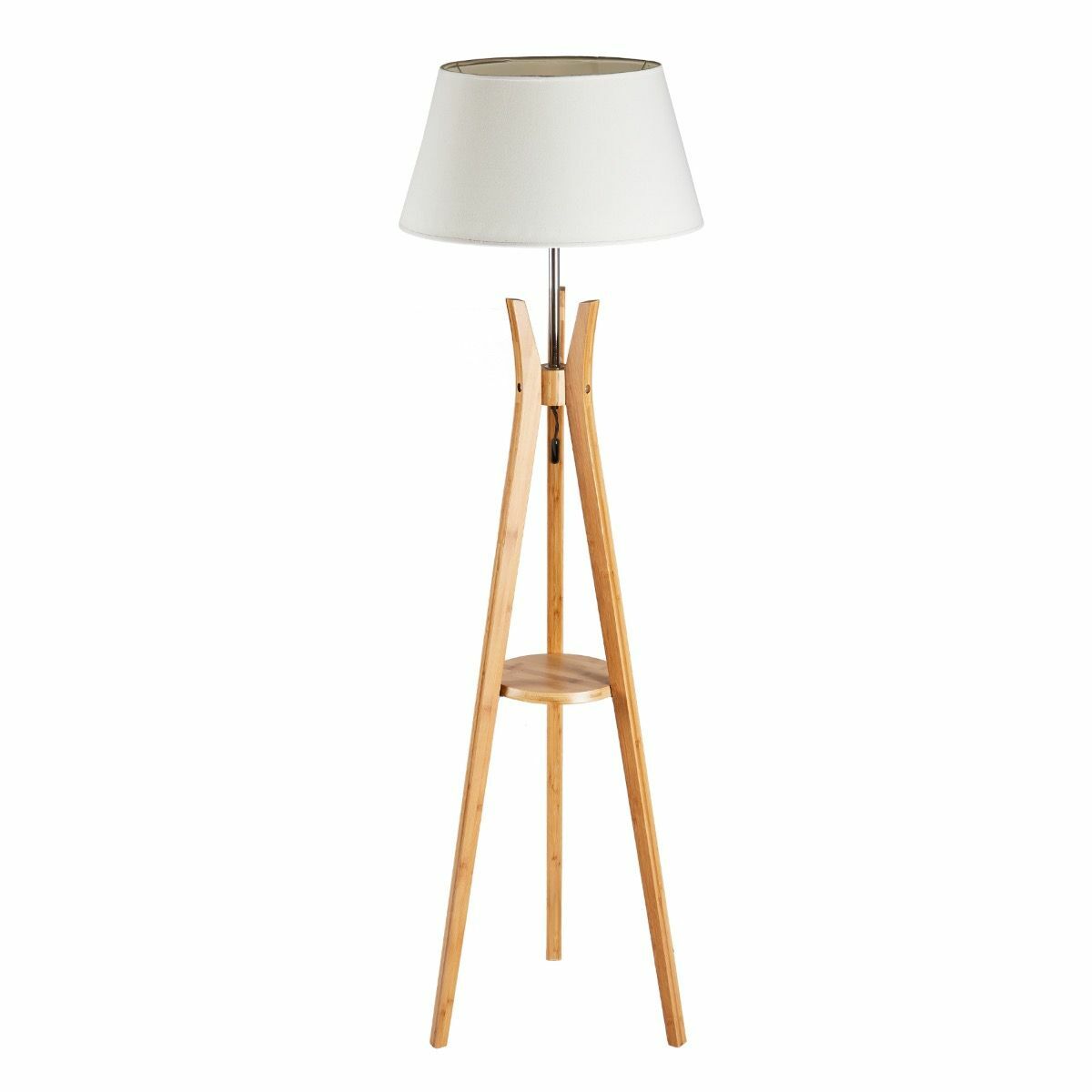LARGE BAMBOO TRIPOD FLOOR LAMP Linen Shade Modern Light Vintage Wooden Scandi 8