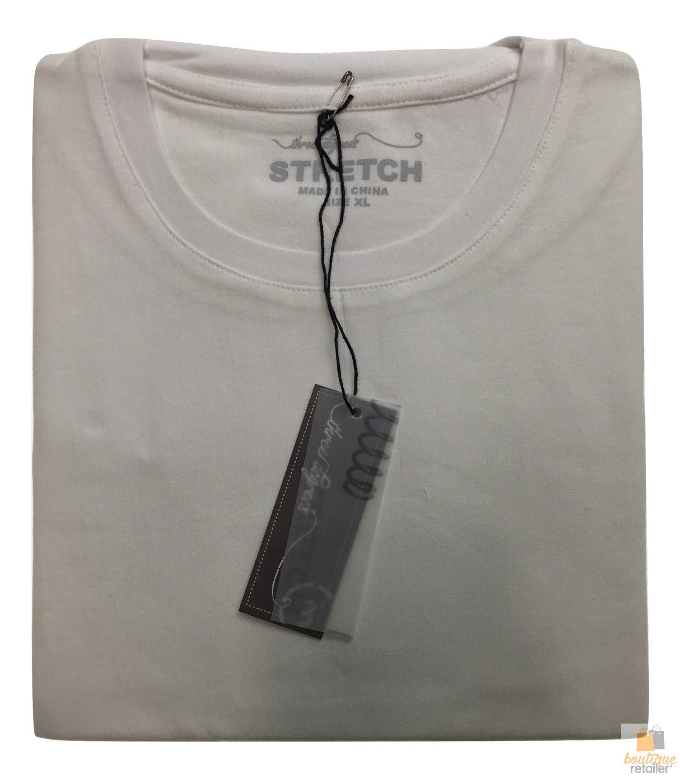 Mens COTTON STRETCH T-SHIRT Tee Top Plain Blank Adults Slim Skinny Fitted - White - S 3