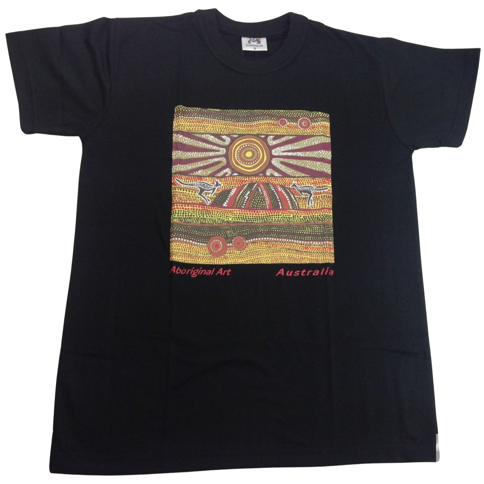 Mens Australia T Shirt Aboriginal Art 100% Cotton Souvenir Indigenous Tee - Black - XXL