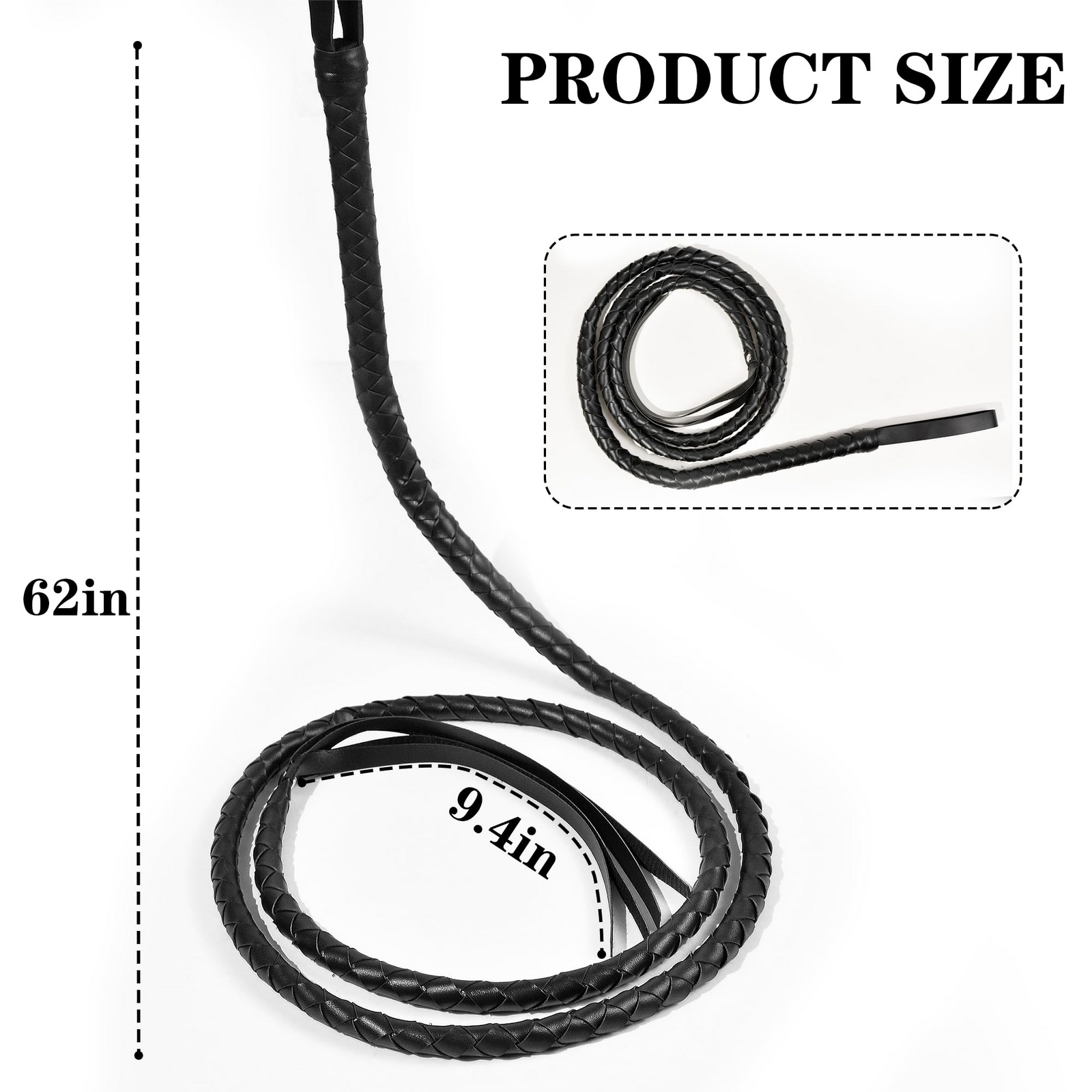 BLACK WHIP Faux Leather Costume Party 180cm Riding Cowboy Fancy Dress 4