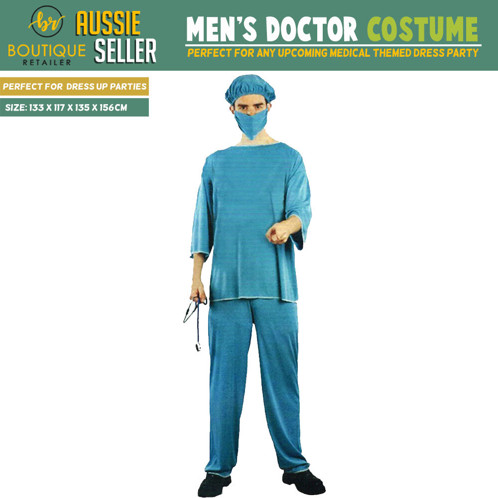 Mens Adult Doctor Costume Dr Surgeon Scrubs Halloween Fancy Party Hospital 4