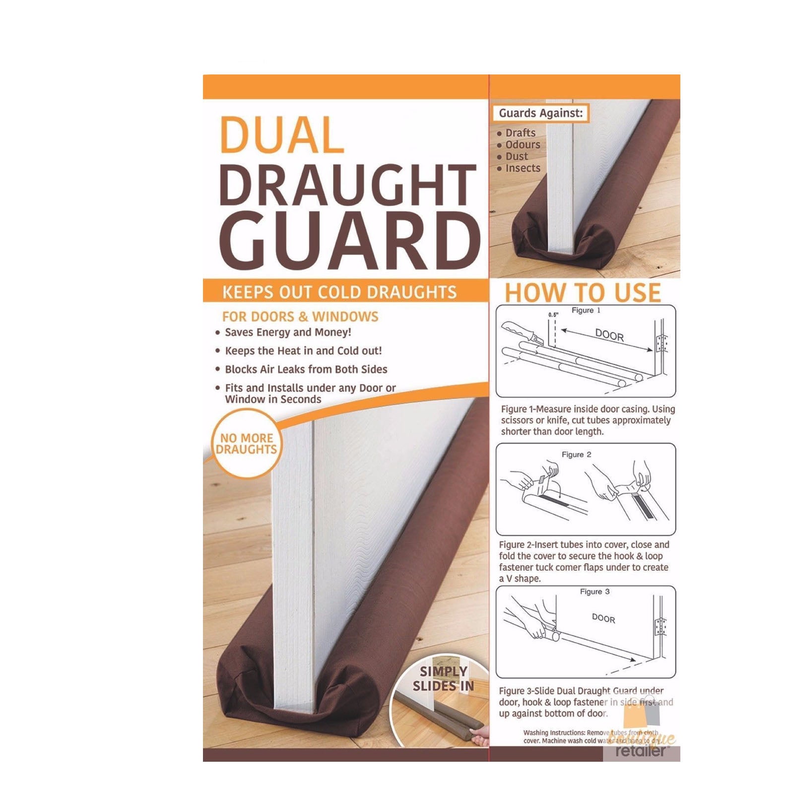 DUAL DRAFT STOPPER Double Sided Snake Wind Air Door Guard Cover Weather Seal 8