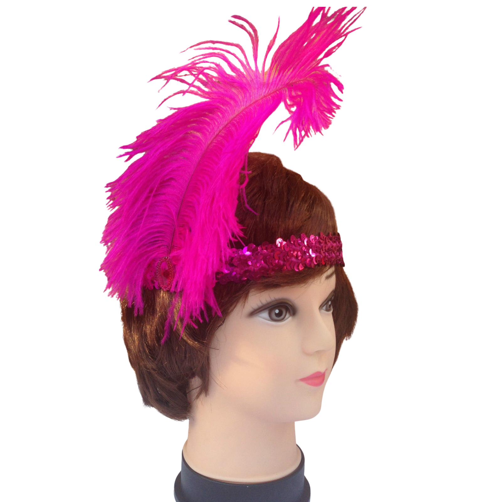 1920s FLAPPER HEADBAND Headpiece Feather Sequin Charleston Costume Gatsby Dance - Hot Pink 3