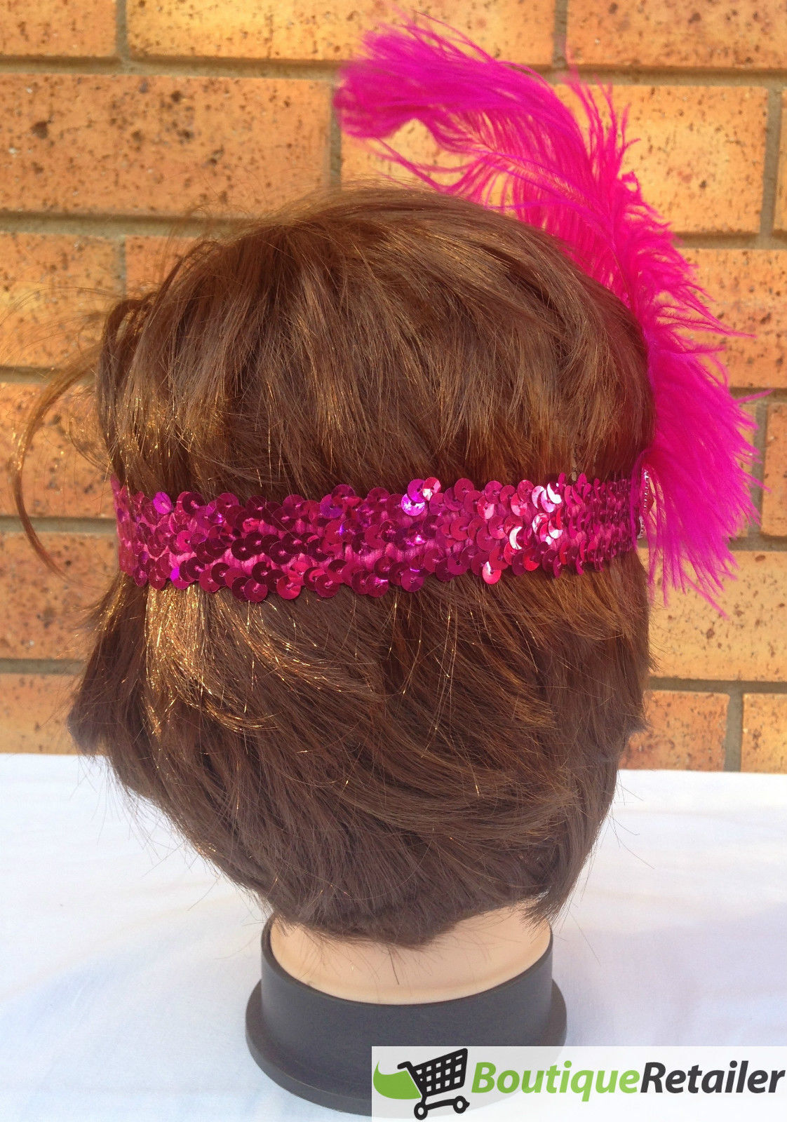 1920s FLAPPER HEADBAND Headpiece Feather Sequin Charleston Costume Gatsby Dance - Hot Pink 4