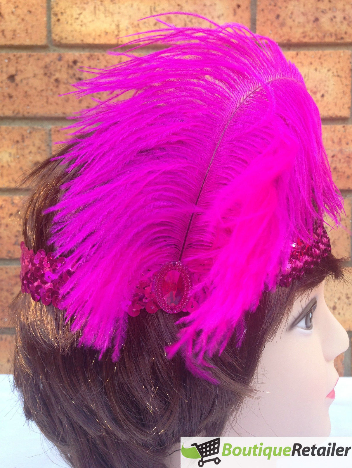 1920s FLAPPER HEADBAND Headpiece Feather Sequin Charleston Costume Gatsby Dance - Hot Pink 5