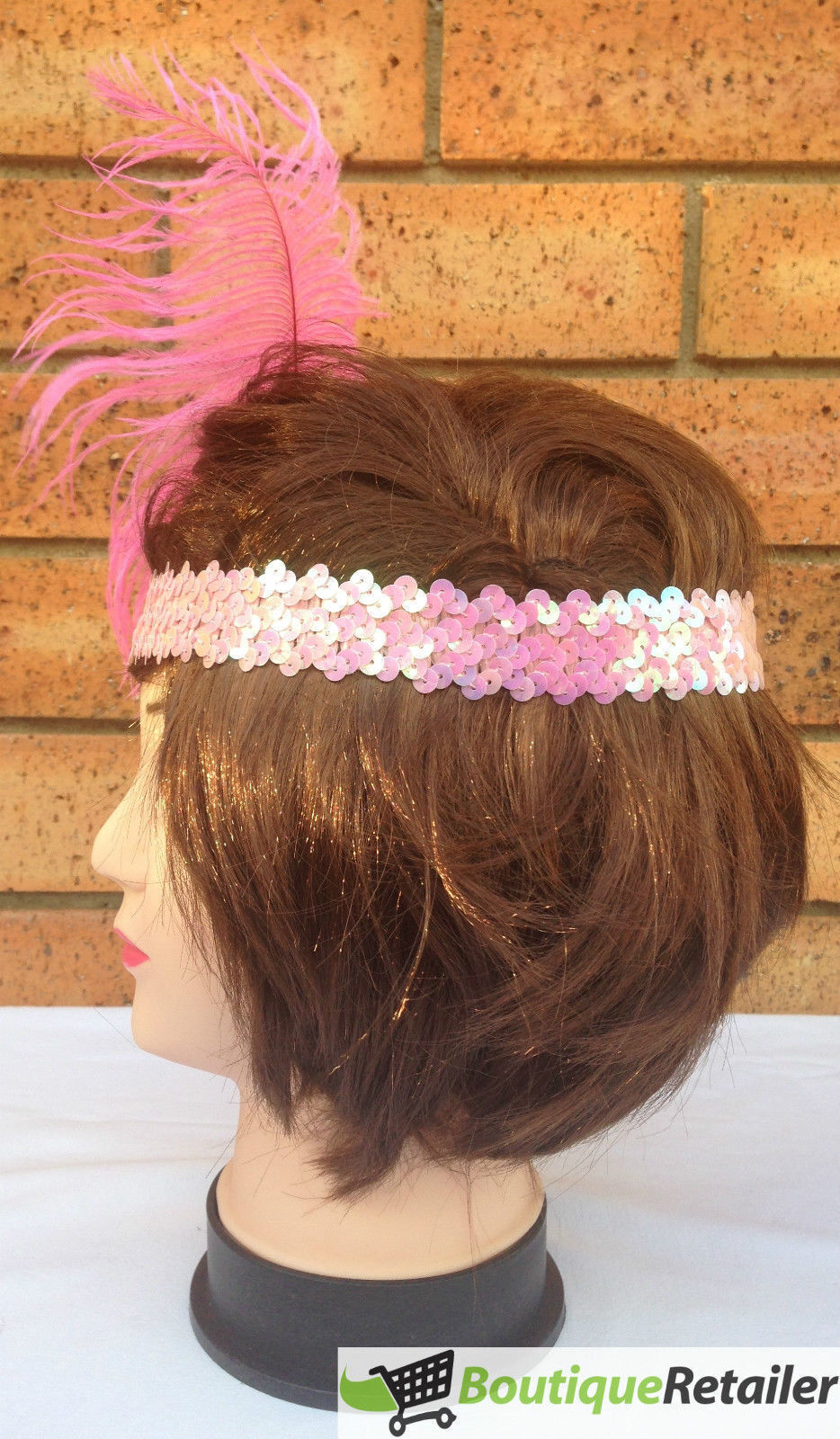 1920s FLAPPER HEADBAND Headpiece Feather Sequin Charleston Costume Gatsby Dance - Light Pink 4