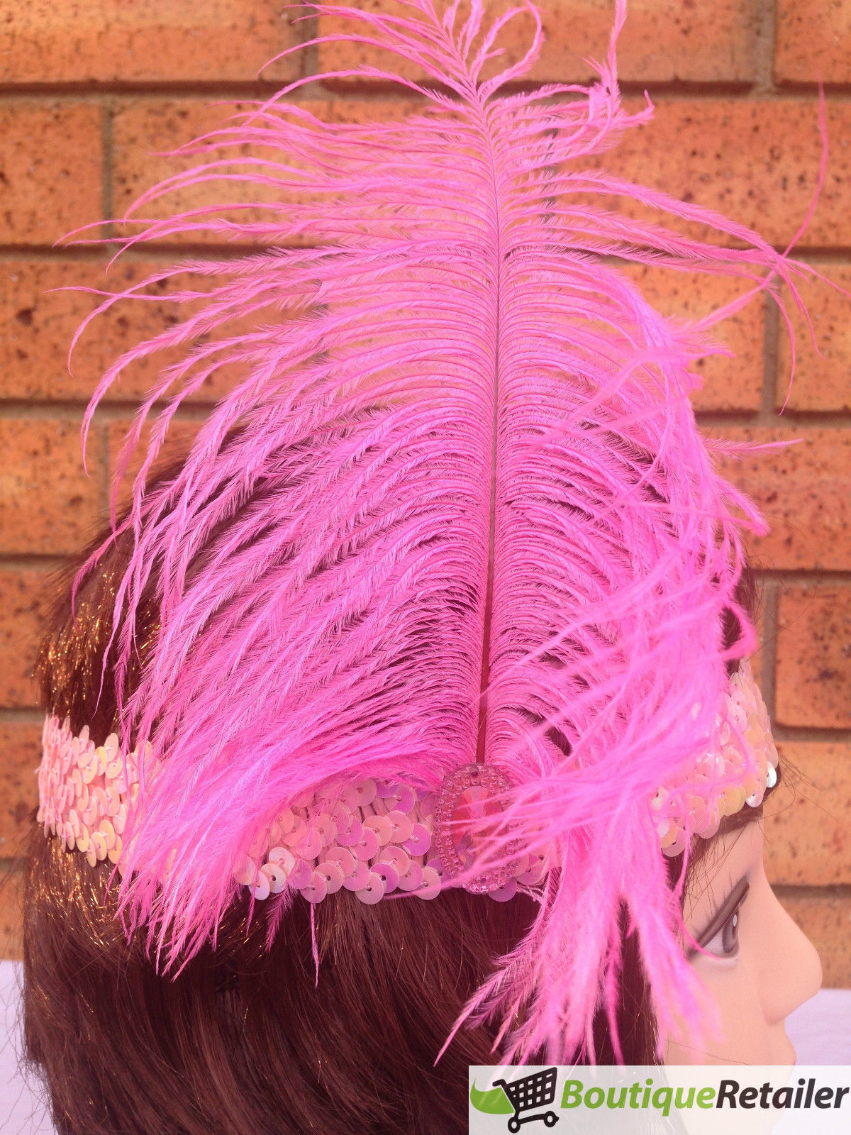 1920s FLAPPER HEADBAND Headpiece Feather Sequin Charleston Costume Gatsby Dance - Light Pink 6