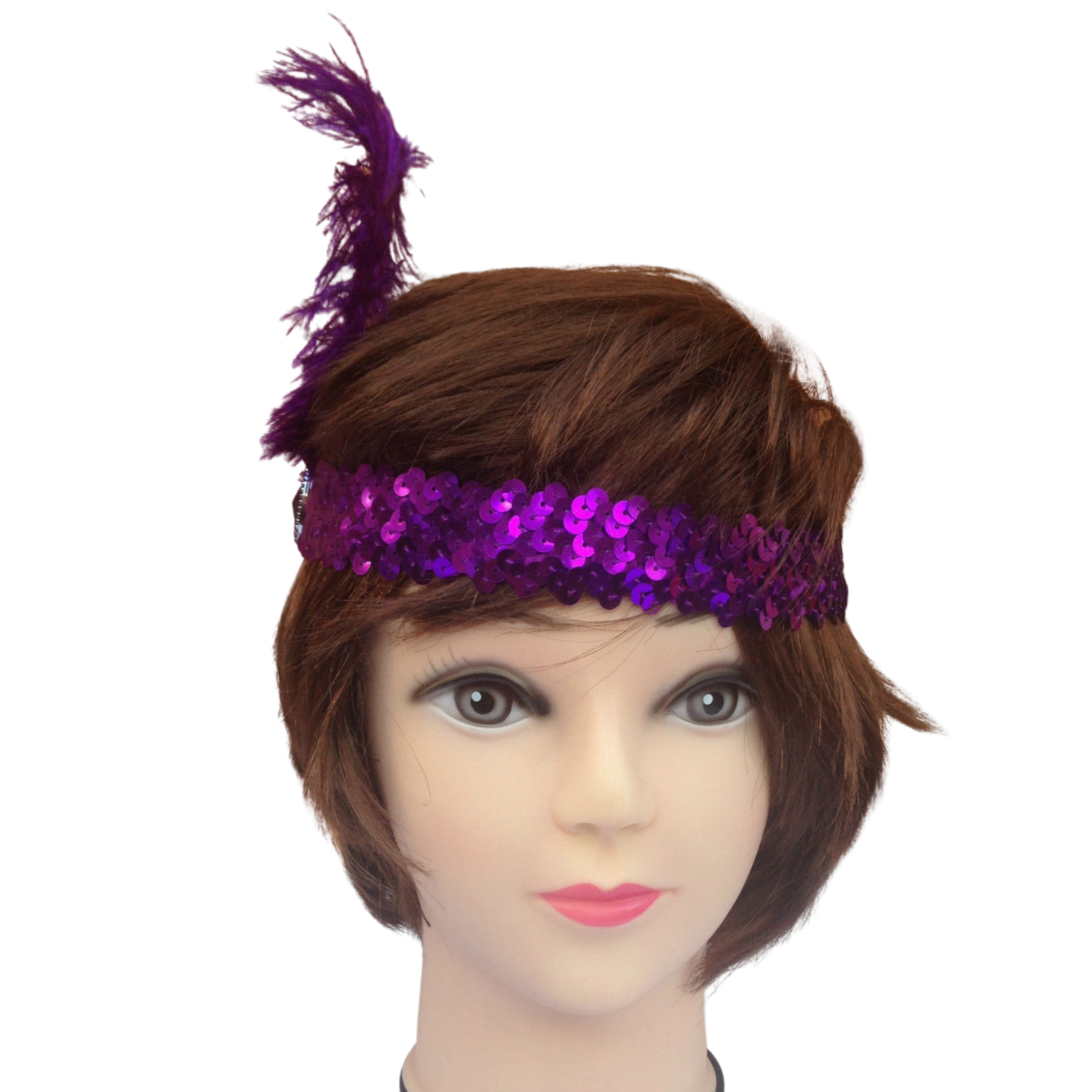 1920s FLAPPER HEADBAND Headpiece Feather Sequin Charleston Costume Gatsby Dance - Purple 3