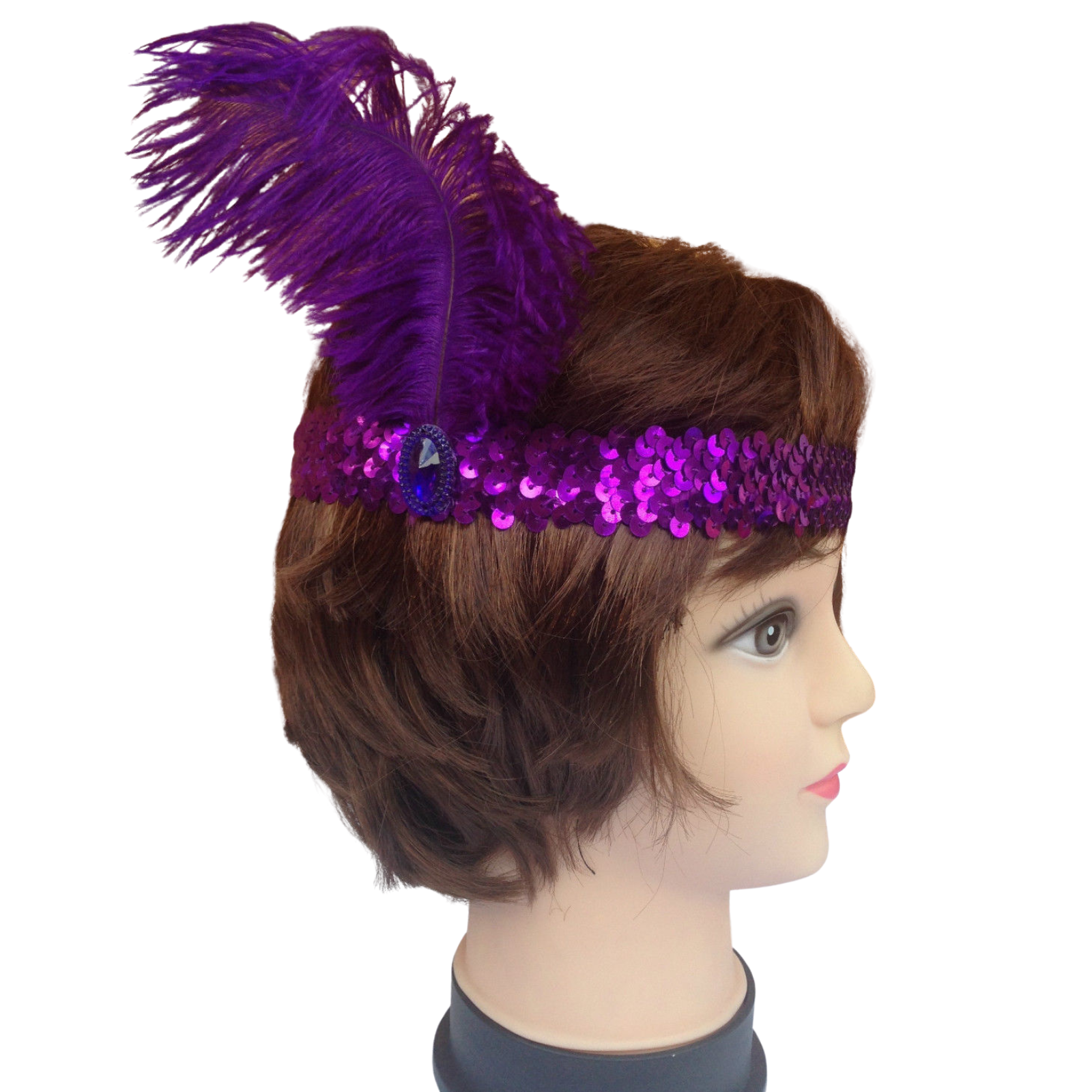 1920s FLAPPER HEADBAND Headpiece Feather Sequin Charleston Costume Gatsby Dance - Purple 4
